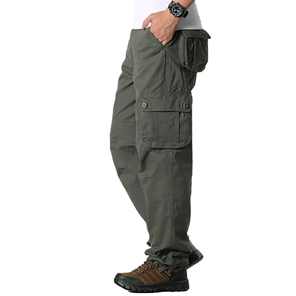 Men's Cotton Loose Fit Tactical Cargo Work Pants with 6 Pockets - Comfortable Casual Pants for Outdoor, Hiking & Daily Wear (Size 29-44)