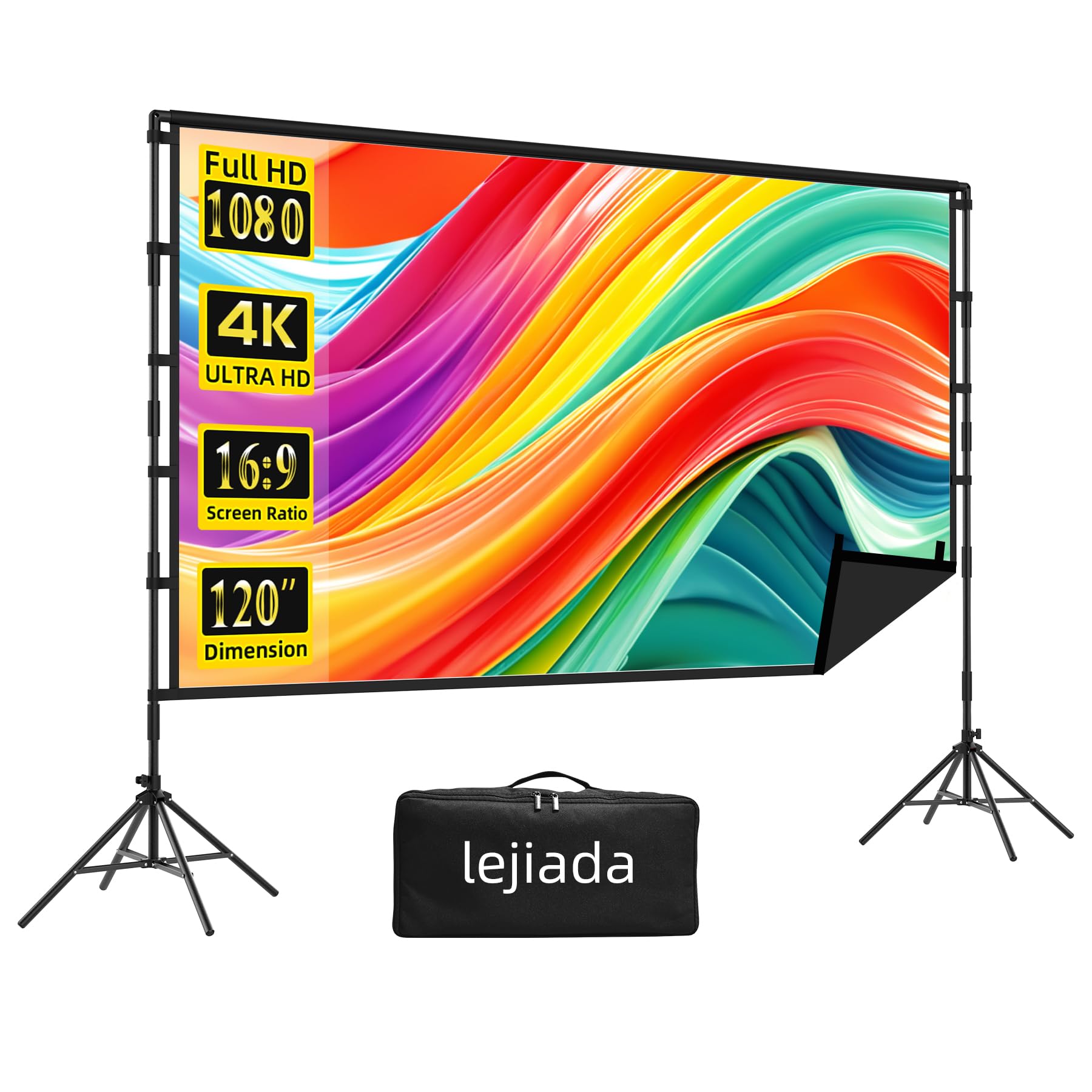 120 Inch Lejiada Portable Projector Screen with Stand - Foldable Movie Screen for Indoor & Outdoor Use - Home Theater, Backyard Cinema, Parties & Events - Includes Carry Bag for Easy Transport
