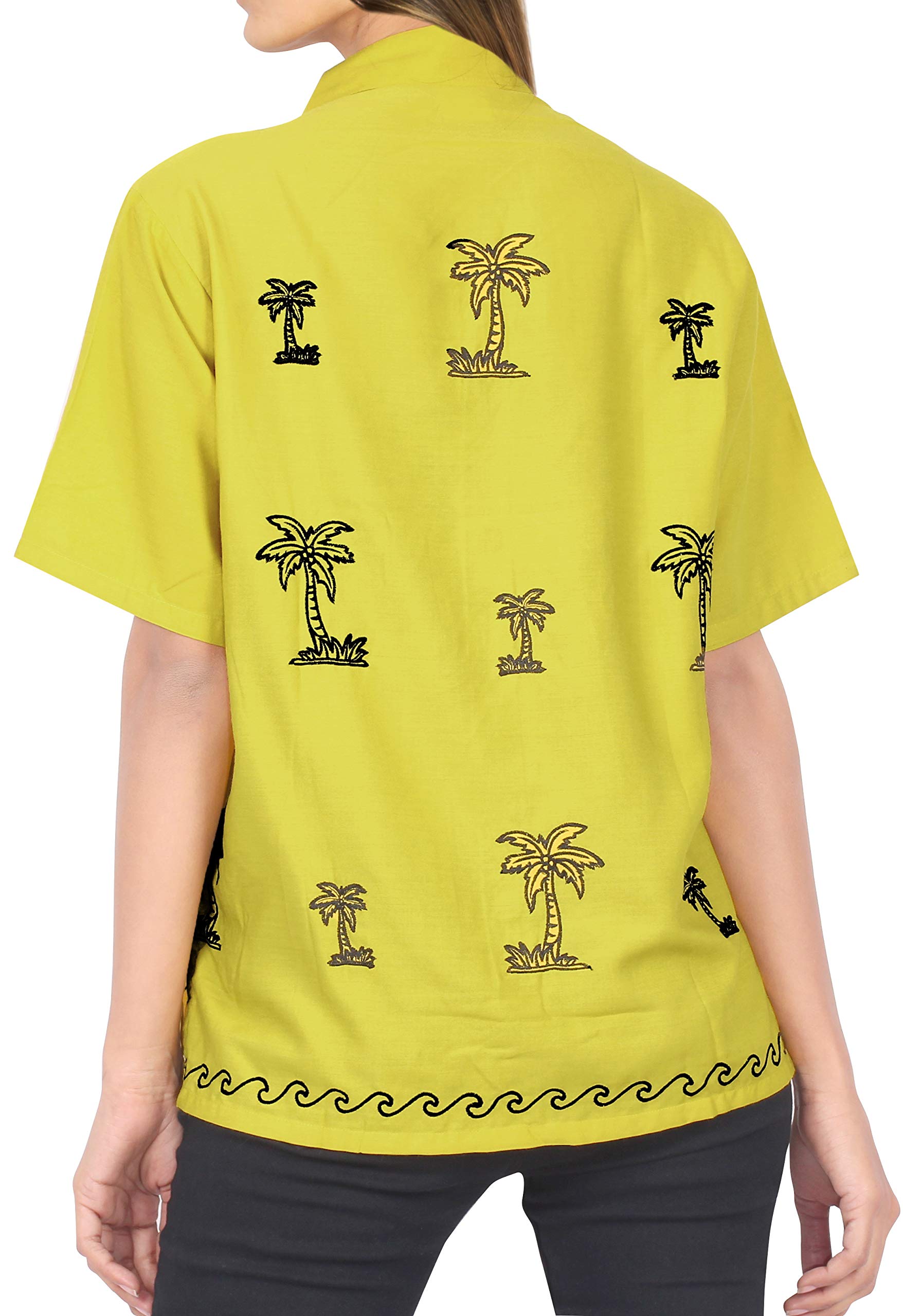 LA LEELA Women's Short Sleeve Hawaiian Blouse - Floral Print Vacation Shirt for Beach, Summer & Casual Wear