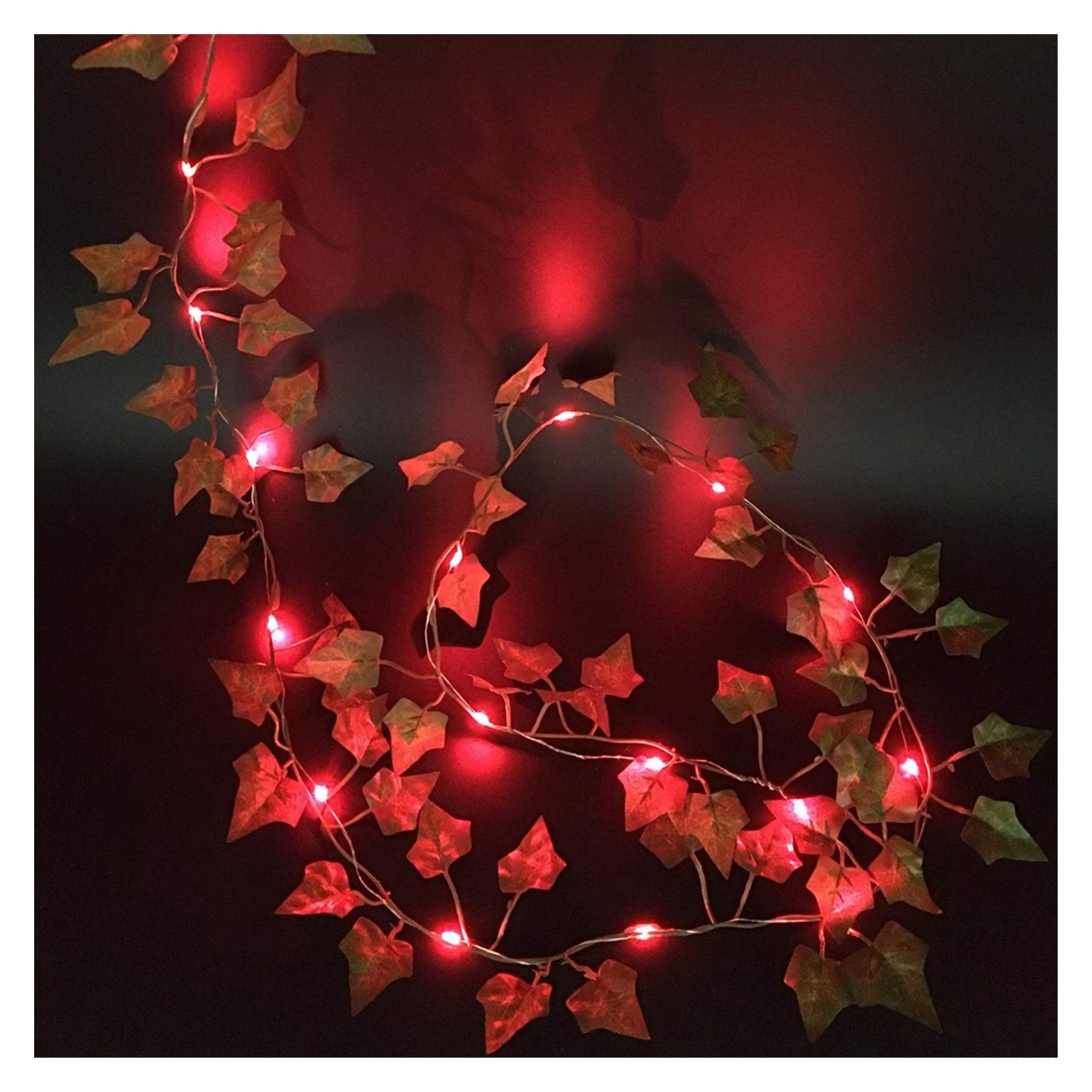 20 LED Green Leaf Ivy Vine Fairy Lights - 2M Artificial Plants String Light with Maple Leaves, DIY Hanging Garland Lighting (Red) - Perfect for Bedroom Decor, Wedding Parties, and Outdoor Garden Ambiance