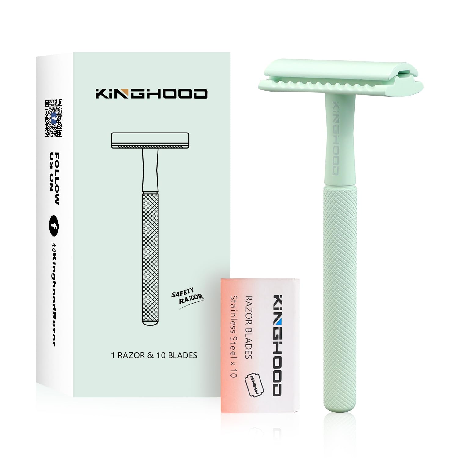 Premium Brass Safety Razor with 10 Double Edge Blades - Eco-Friendly Reusable Razor for Men with Weighted Long Handle - Best for Sensitive Skin & Wet Shaving - Perfect for Travel, Gifts & Sustainable Shaving Routine