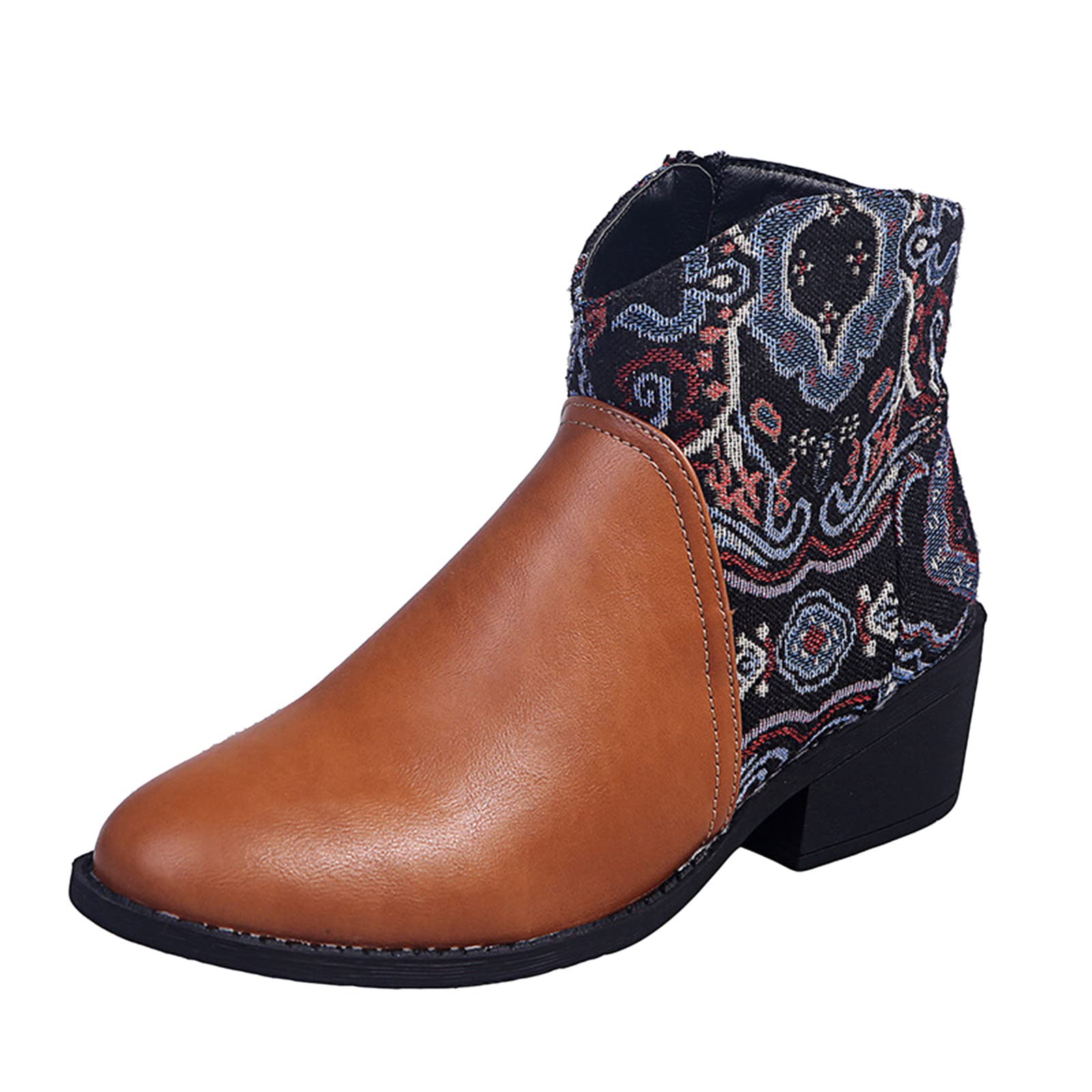 Women's Knee High Boots - Embroidered Retro Zipper Fashion Boots with Round Toe & Mid Heel, Glossy Finish | Perfect for Casual Outfits, Office Wear & Fall Fashion