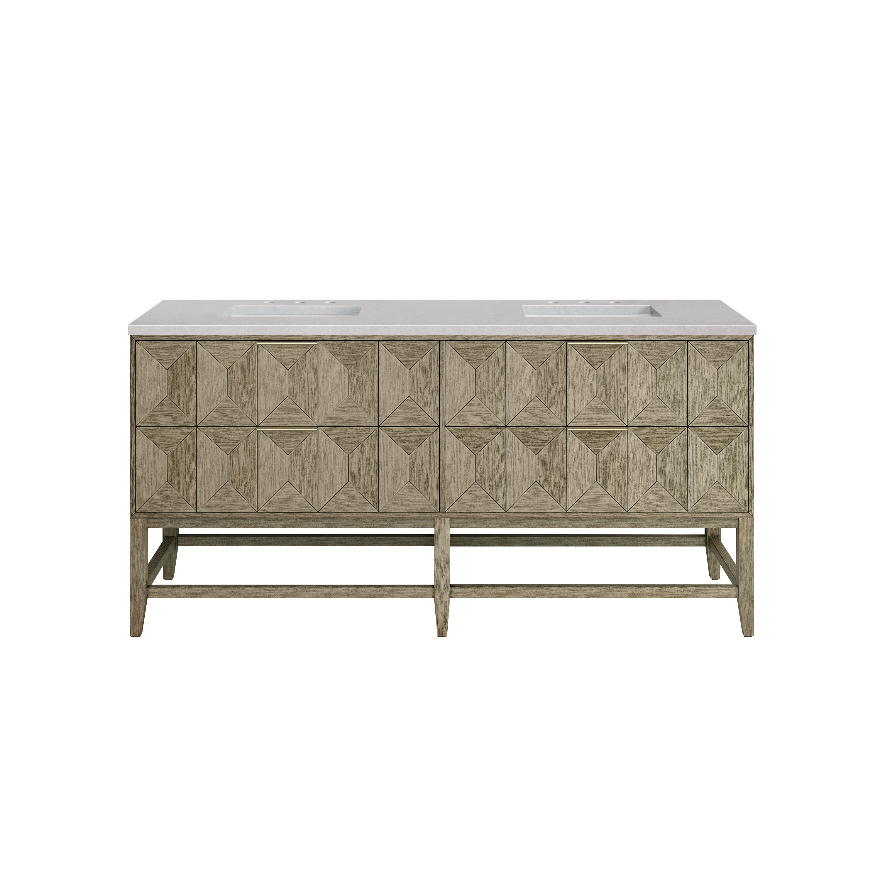 Emmeline 72 Inch Double Bathroom Vanity with Pebble Oak Finish & 3CM Eternal Serena Quartz Top - Perfect for Master Bathroom Renovation & Modern Home Decor