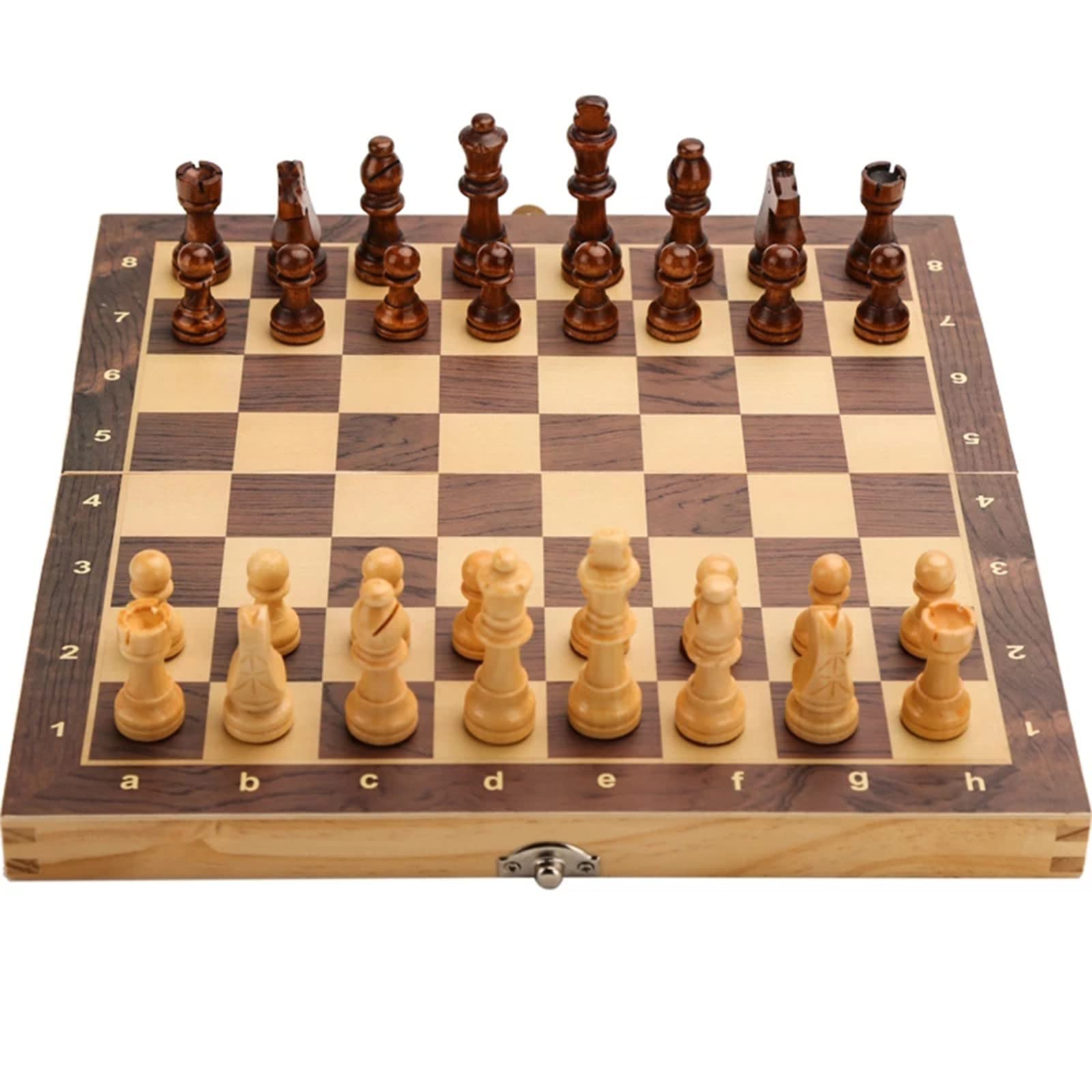 XCJ Magnetic Wooden Folding Chess Set with Felted Game Board & Interior Storage - 34x34cm Portable Travel Chess for Adults & Kids - Perfect Family Game Gift for Home, Office & Outdoor Use