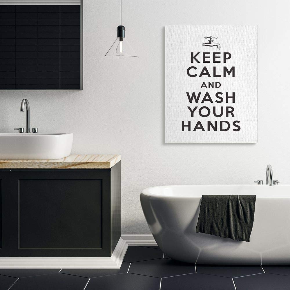 Stupell Industries 'Keep Calm and Wash Your Hands' Framed Wall Art - 36x48 Inch Bathroom Decor, Hygienic Motivational Sign for Home, Office & Public Spaces
