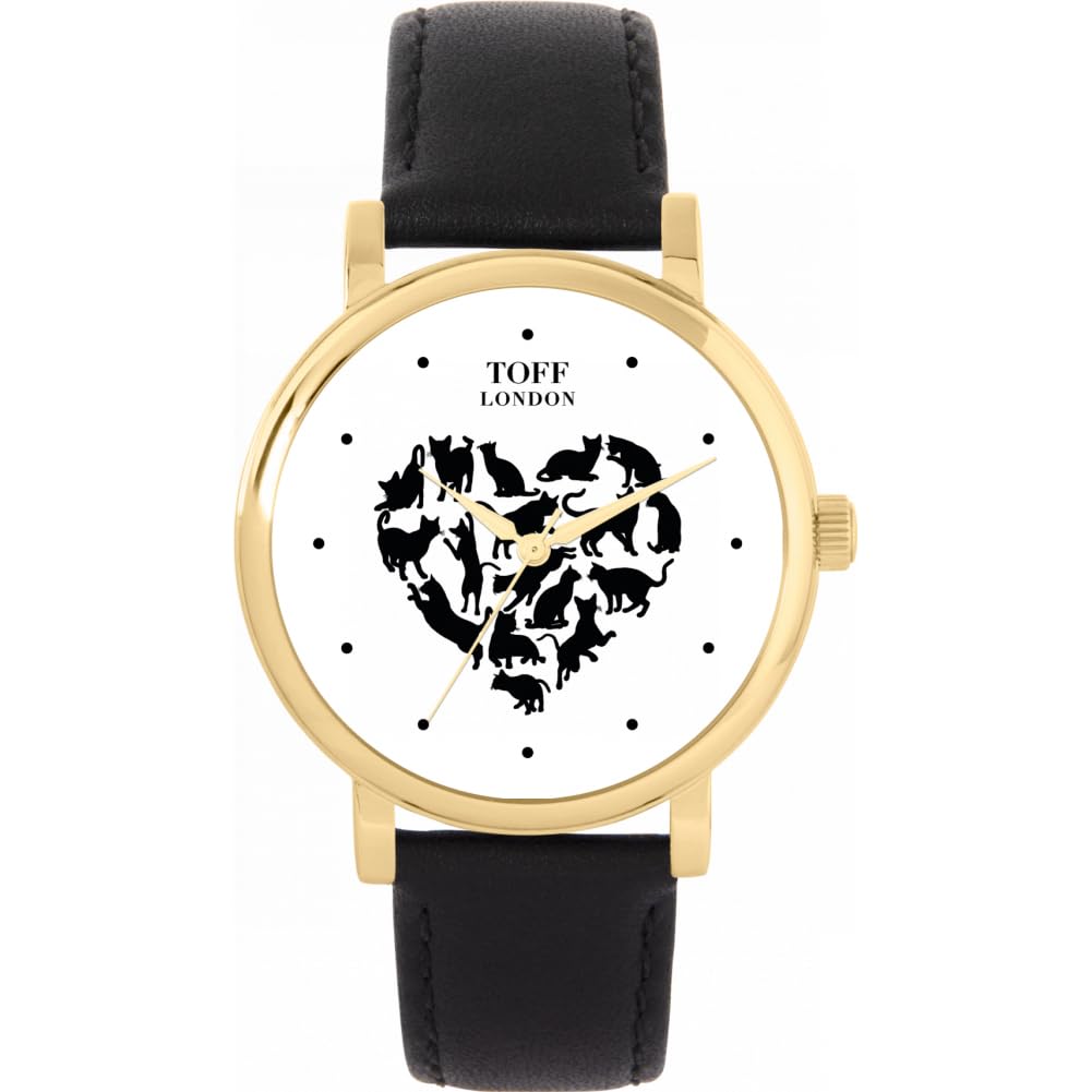 Toff London Love Cats Watch for Women - 38mm Case, 3ATM Water Resistant, Custom Designed Quartz Movement - Luxury Fashion Watch for Cat Lovers | Perfect for Everyday Wear, Office, and Special Occasions