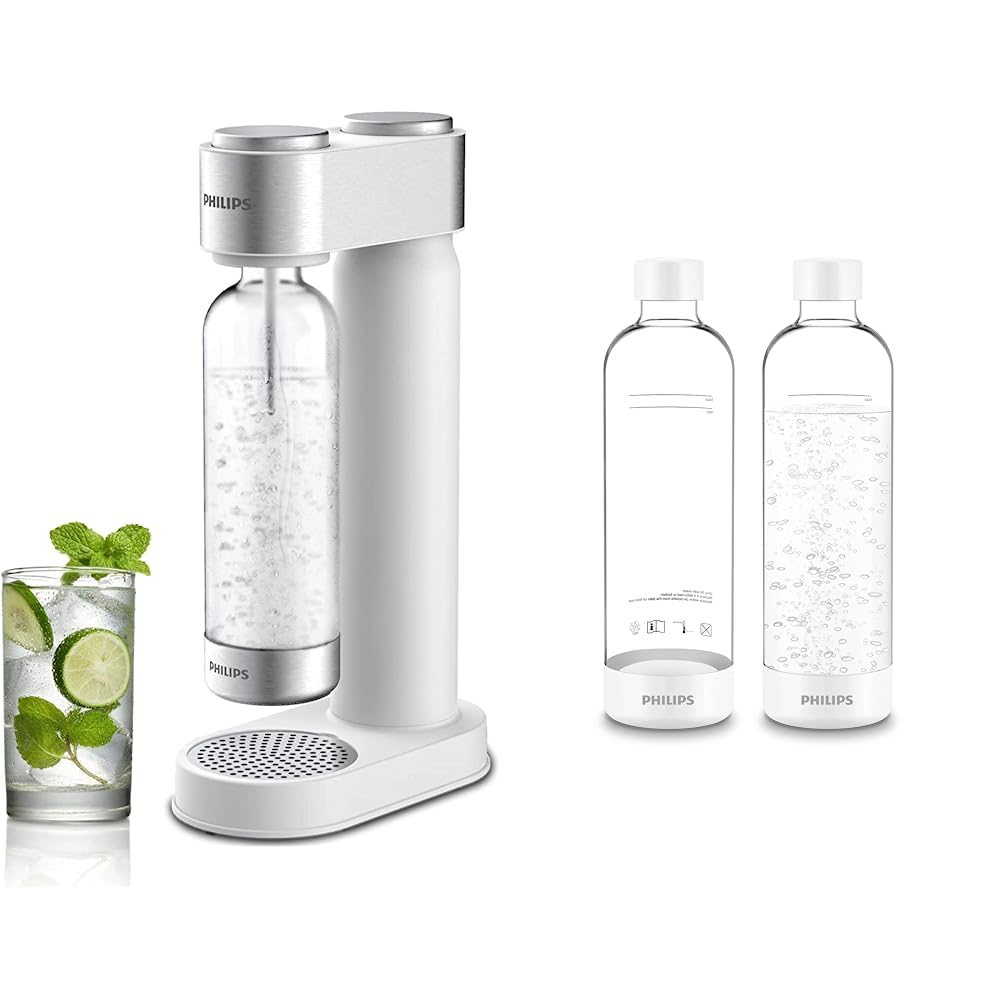 Philips Stainless Steel Sparkling Water Maker with 2 Carbonating Bottles (1L Twin Pack) - Perfect for Home, Office & Parties | Effervescent Drink Solution