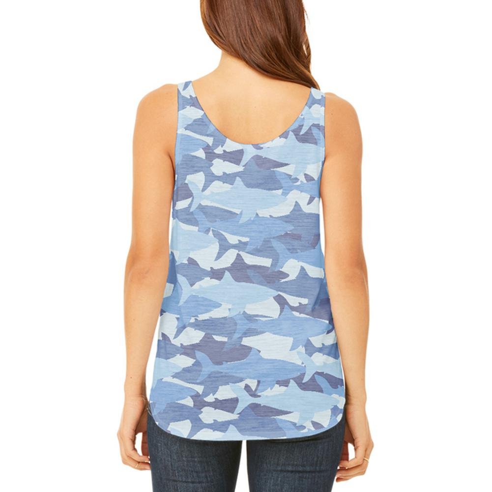 Great White Shark Camo Flow Side Slit Tank Top for Women - Stylish & Comfortable Junior's Tee for Beach, Gym & Casual Wear
