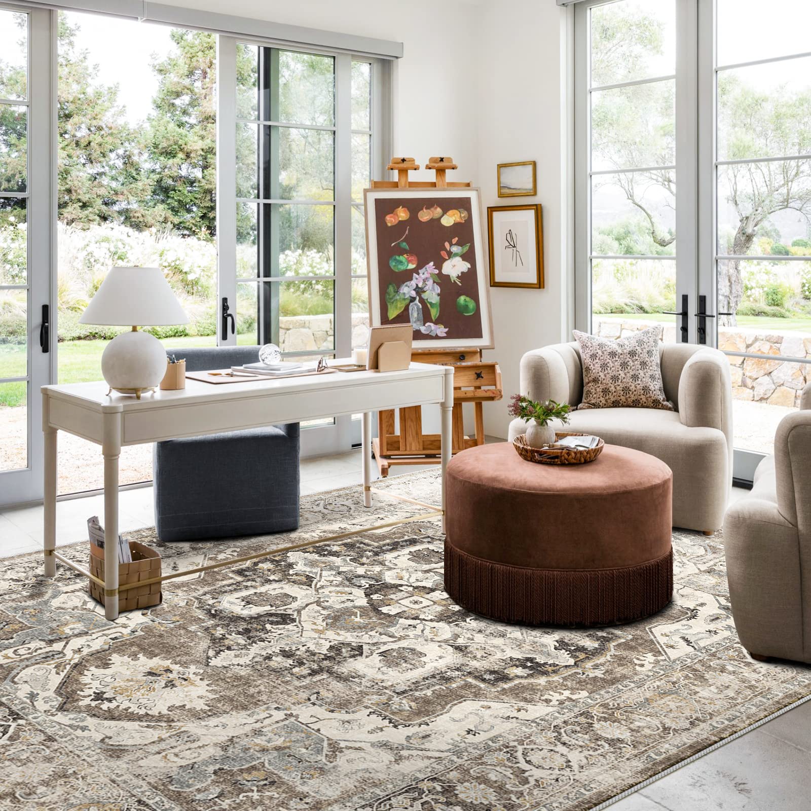 YOUFORTONG Washable 9x12 Area Rug - Ultra Soft Non-Slip Waterproof Carpet for Living Room, Bedroom & Hardwood Floors | Machine Washable, Pet & Kid Friendly (Beige, 9'x12') - Perfect for Cozy Home Decor, Dorm Rooms & High Traffic Areas
