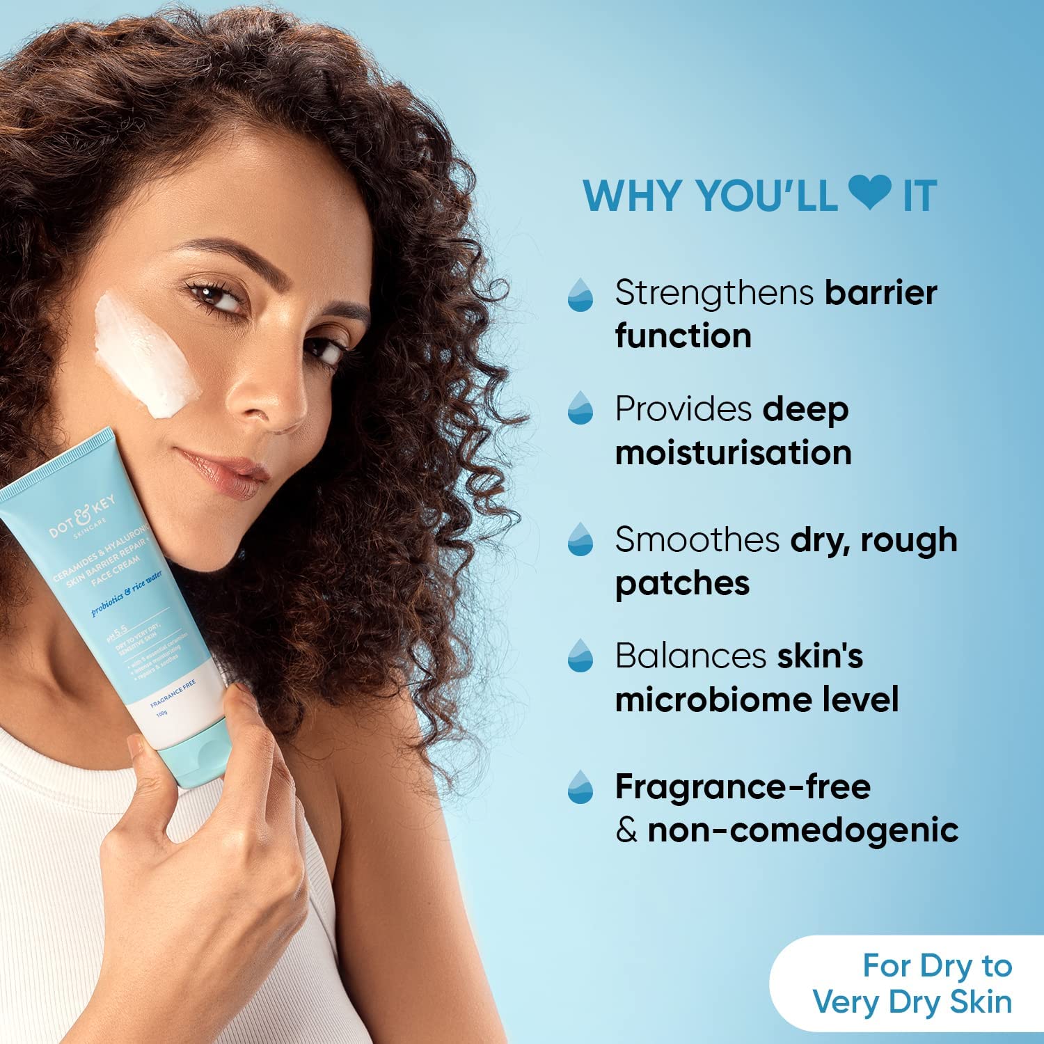 Ceramides & Hyaluronic Acid Moisturizing Cream for Dry & Sensitive Skin | Probiotic & Rice Water Hydrating Face Cream | Barrier Repair Treatment | Unisex Skincare | 100g | Day & Night Use for Healthy Glowing Skin