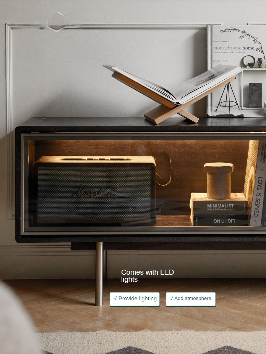 Modern Black Oak Solid Wood TV Stand - Stylish Entertainment Center for Living Room & Home Theater