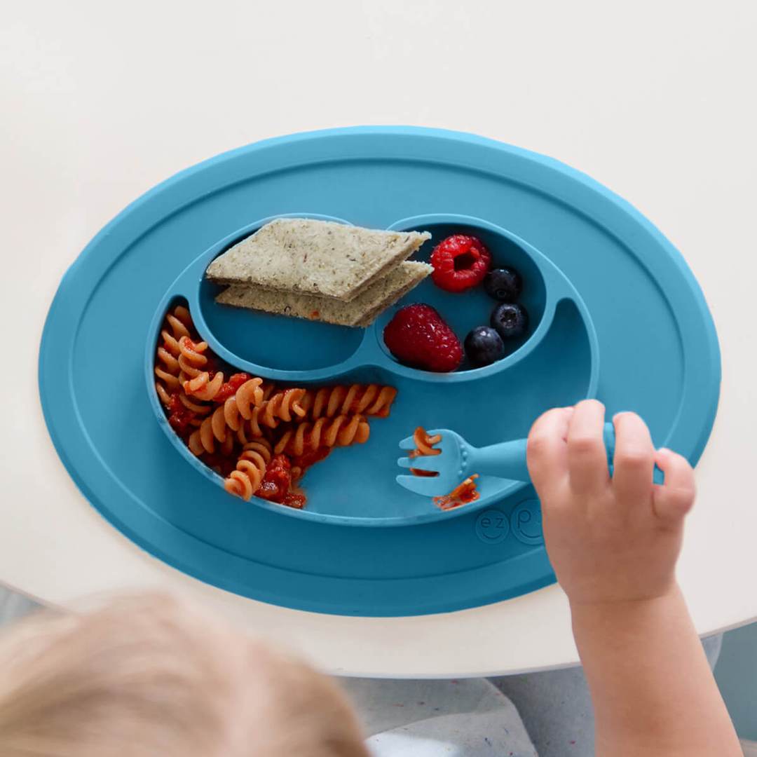 EZPZ Mini Feeding Set for Toddlers - BPA-Free Silicone Plates & Bowls for Baby Led Weaning - Perfect for Travel, Daycare & Home Use