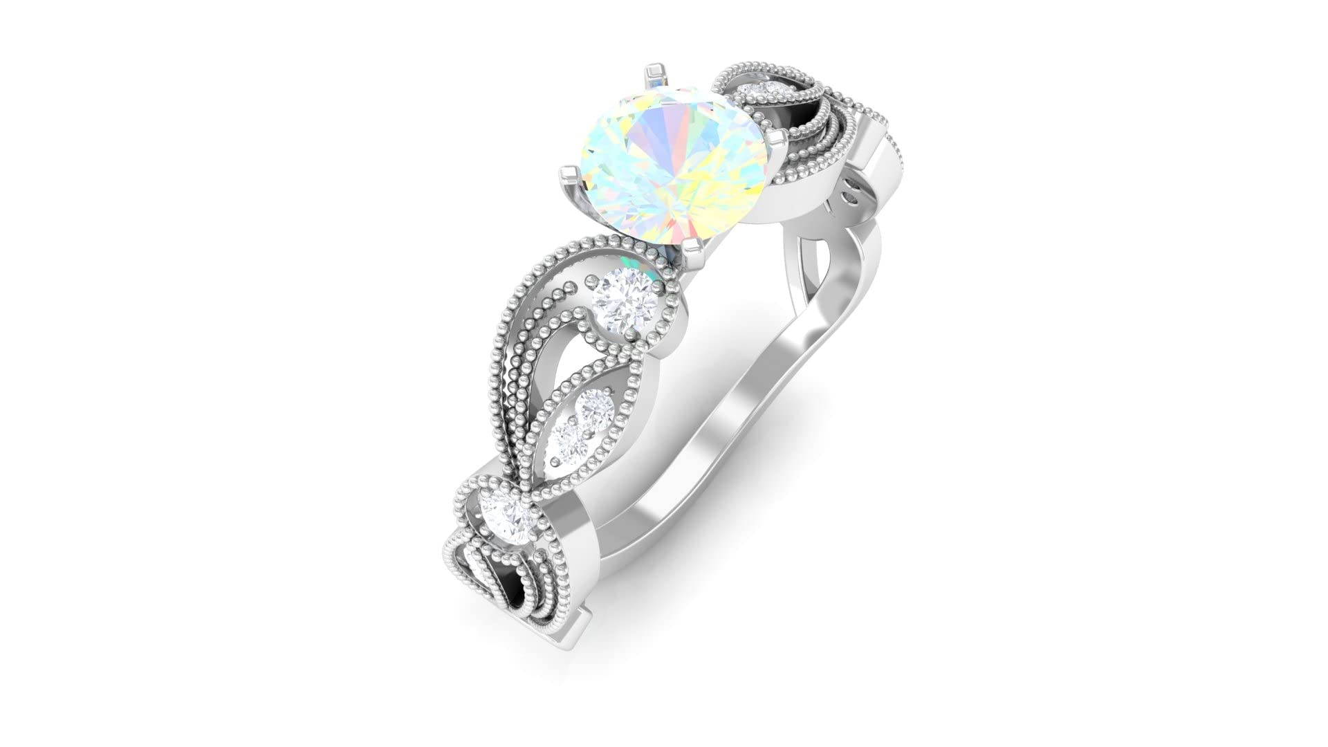 5MM Round Cut Genuine Ethiopian Opal & Diamond Engagement Ring in 14K Solid Gold – Vintage Style Wedding Band for Brides, Anniversary Gifts & Special Occasions