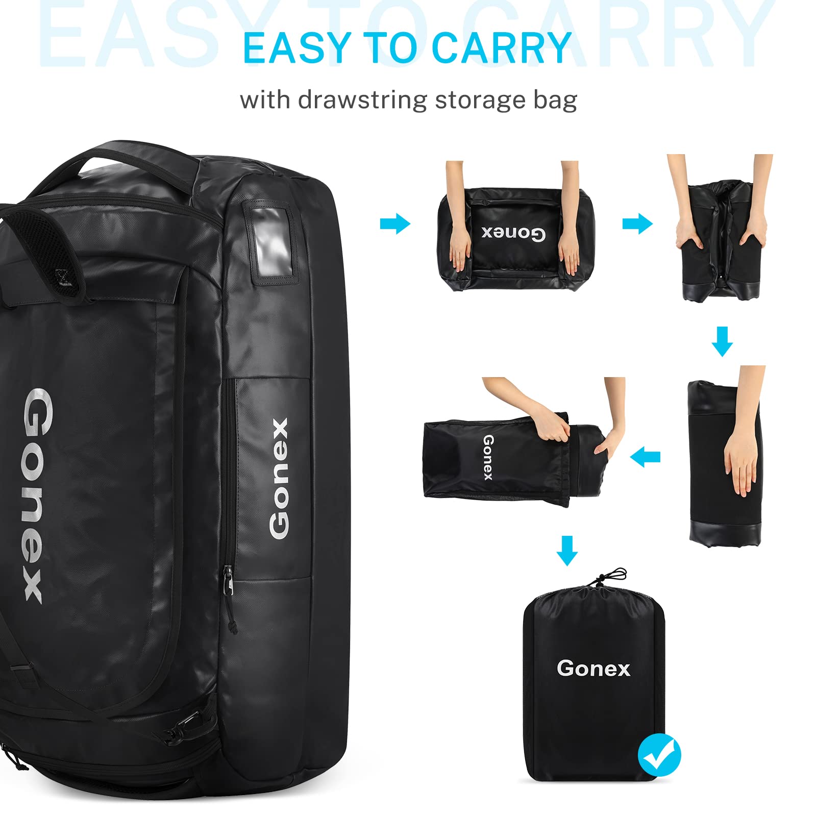 Gonex 80L Water-Repellent Convertible Duffel Bag Backpack for Men & Women - Gym, Hiking, Camping, Travel & Cycling - Black | Perfect for Outdoor Adventures, Workouts & Weekend Getaways