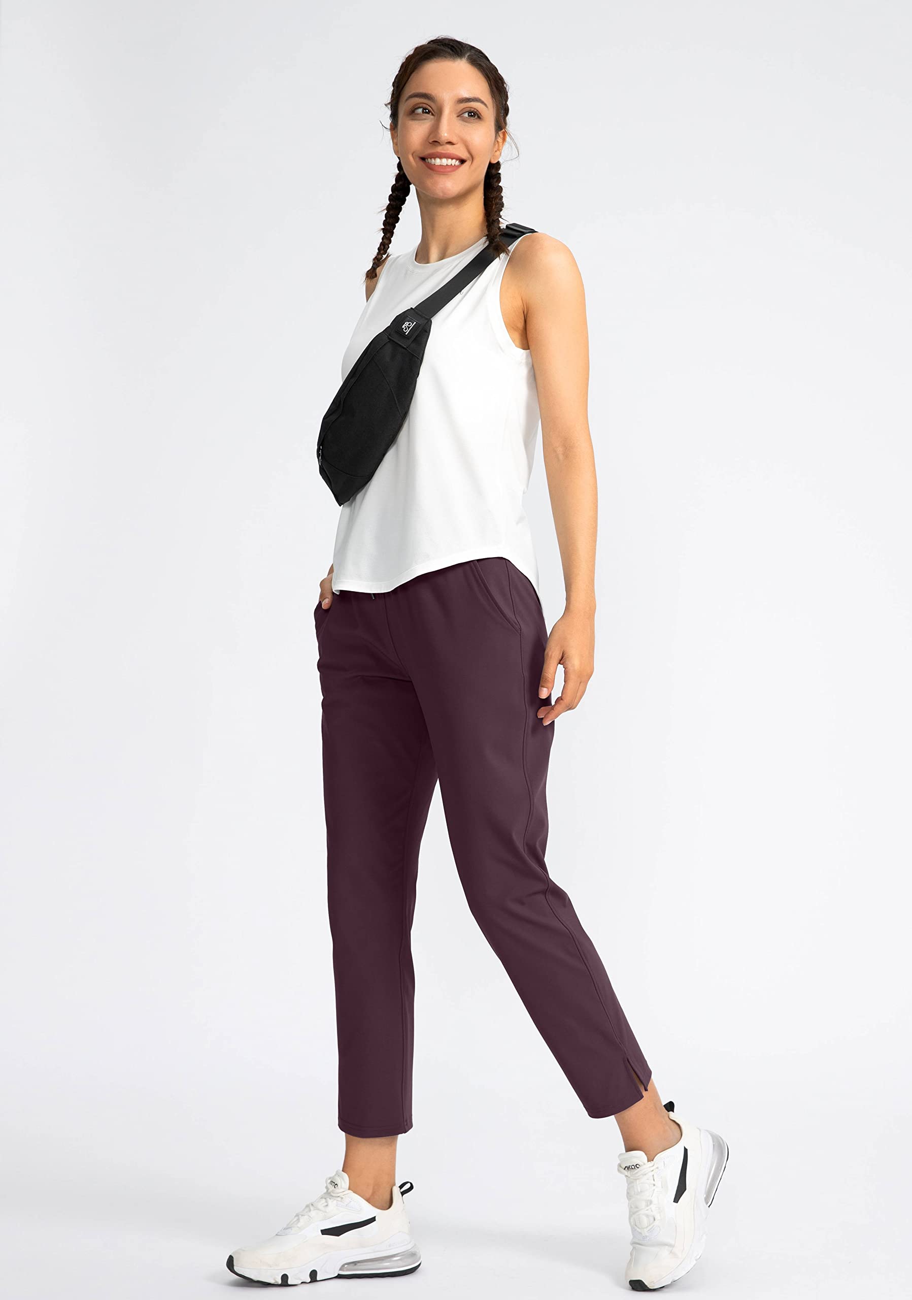 Soothfeel Women's High Waisted 7/8 Sweatpants with 4 Pockets - Stretchy Athletic Travel & Golf Pants for Women - Perfect for Workouts, Traveling, and Casual Wear