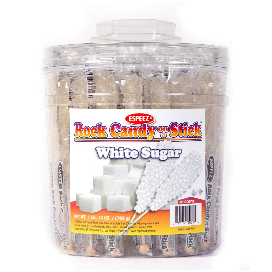 White Rock Candy on a Stick - 36 Piece Bulk Tub | Pure Sugar Crystals for Parties, Weddings & DIY Decor