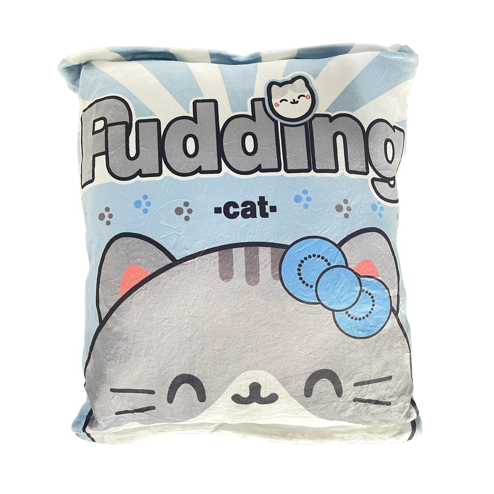 1Bag Mini Pudding Throw Pillow - Cute Snack Shaped Stuffed Animal Pillow, Kitty Cat Plush Toy for Teens, Girls & Boys | Perfect for Bedroom Decor, Sofa Cushion, and Kawaii Gifts