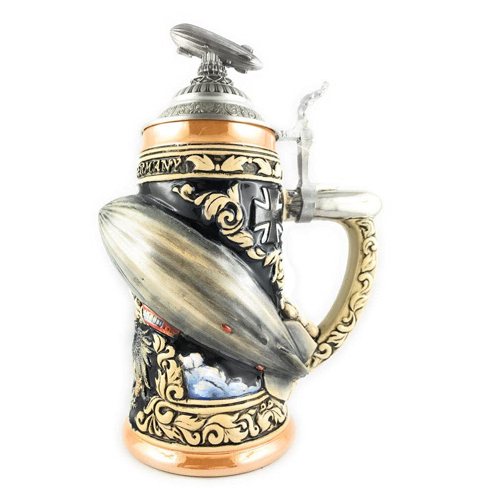 Authentic German Beer Stein with Pewter Zeppelin Lid - 0.75L Traditional Beer Mug for Oktoberfest, Home Bar & Collectors | Perfect for Beer Lovers & Gift Giving