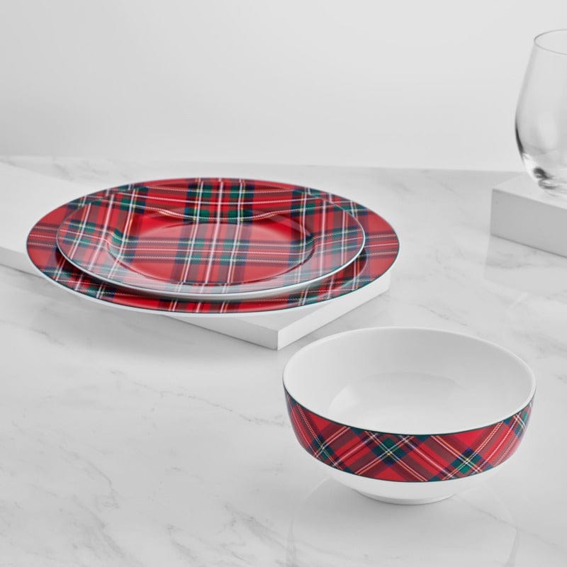 Premium Tartan Red Set of 4 Soup & Cereal Bowls - 16oz Porcelain Dinnerware for Soup, Cereal, Pasta, Ice Cream - Perfect for Family Meals, Dinner Parties & Holiday Gatherings