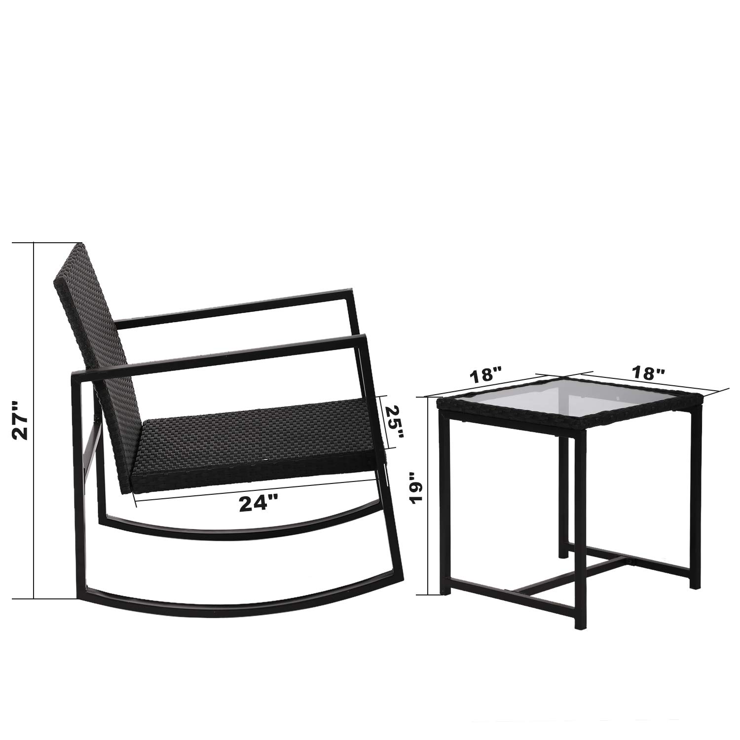 Outdoor Rattan Wicker Bistro Table Set with Rocking Chairs & Coffee Table - Patio Garden Conversation Furniture for Porch, Lawn, Balcony & Backyard (Black) | Perfect for Relaxing, Entertaining & Outdoor Dining