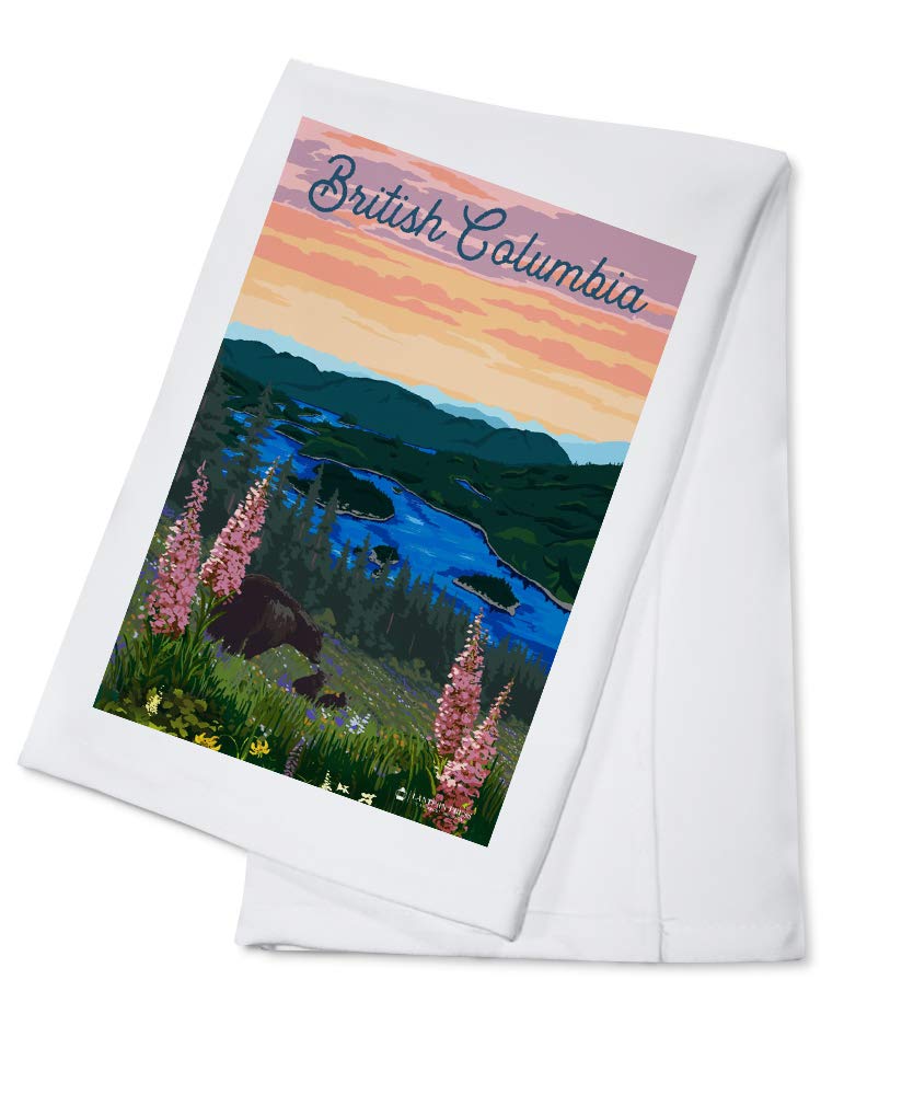 100% Cotton Tea Towel - Bear and Spring Flowers Design from British Columbia Canada | Decorative Hand Towel for Kitchen, Bathroom & Home Decor | Perfect for Gifts, Housewarming & Rustic Cabin Decor