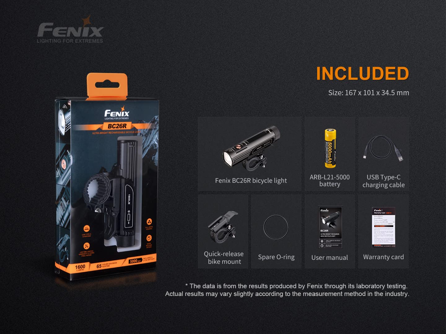 Fenix BC26R 1600 Lumen USB Rechargeable Bicycle Light with Edisonbright Battery & Carrying Case - Waterproof Bike Headlight for Night Cycling, Commuting, Mountain Biking & Outdoor Adventures