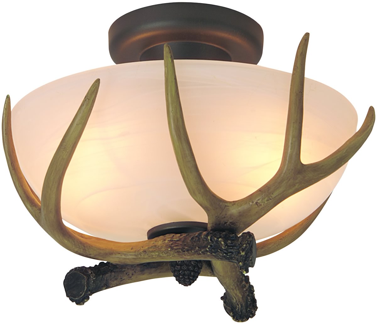 12W Antler 2-Light Semi Flush Mount Ceiling Light Fixture in European Bronze - Perfect for Bedroom, Living Room, and Hallway Lighting