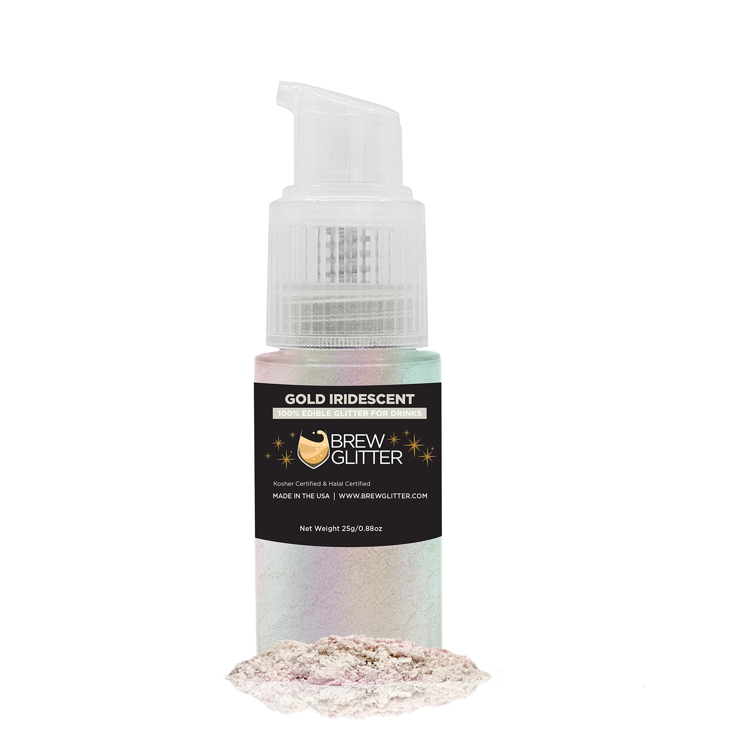 Edible Gold Iridescent Glitter for Drinks - KOSHER & HALAL Certified Food Grade Sparkle Powder | Vegan, Gluten & Nut Free | Perfect for Cocktails, Beer, Coffee & Cake Decorating (25g Spray Pump) - Party & Wedding Beverage Garnish