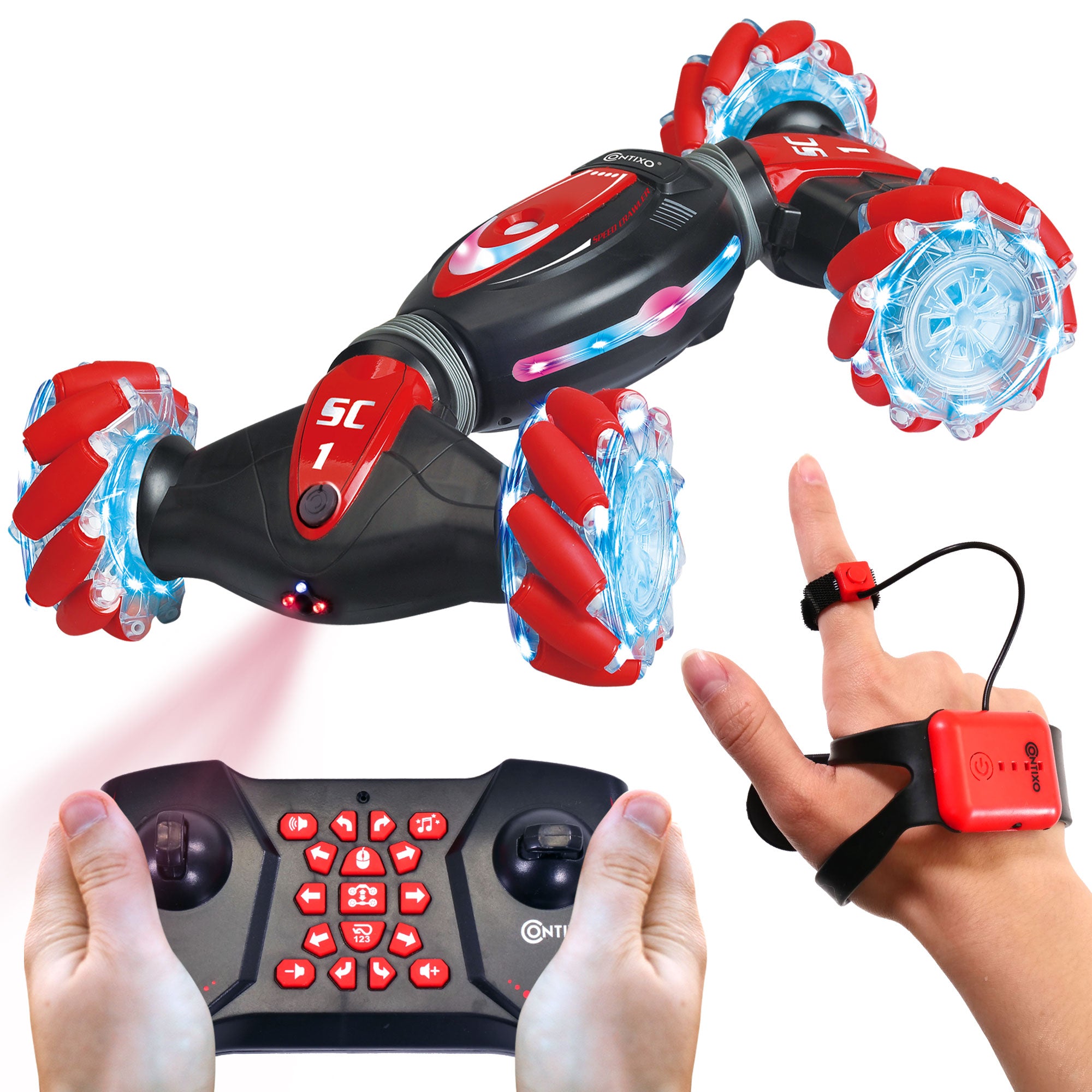 Contixo SC1 All Terrain RC Stunt Car - Gesture Controlled Remote Control Car with 360° Flips & Jumps, High Speed Off-Road Toy for Kids & Adults (Red) - Perfect for Outdoor Play, Backyard Racing & Stunt Shows