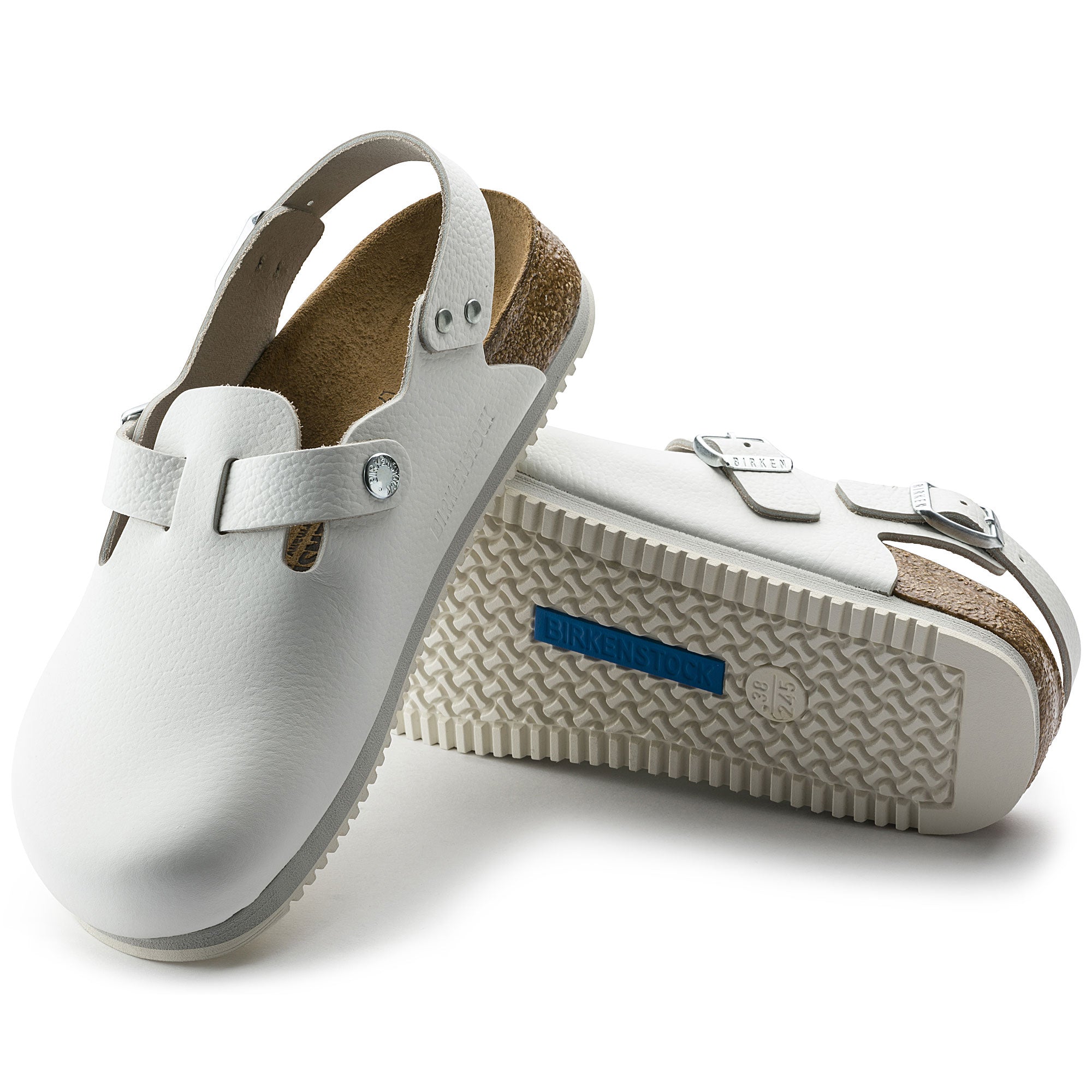 Birkenstock Tokio Super Grip Leather Clog - Classic Footbed in White | Non-Slip Work Shoes for Nurses, Chefs & Healthcare Professionals