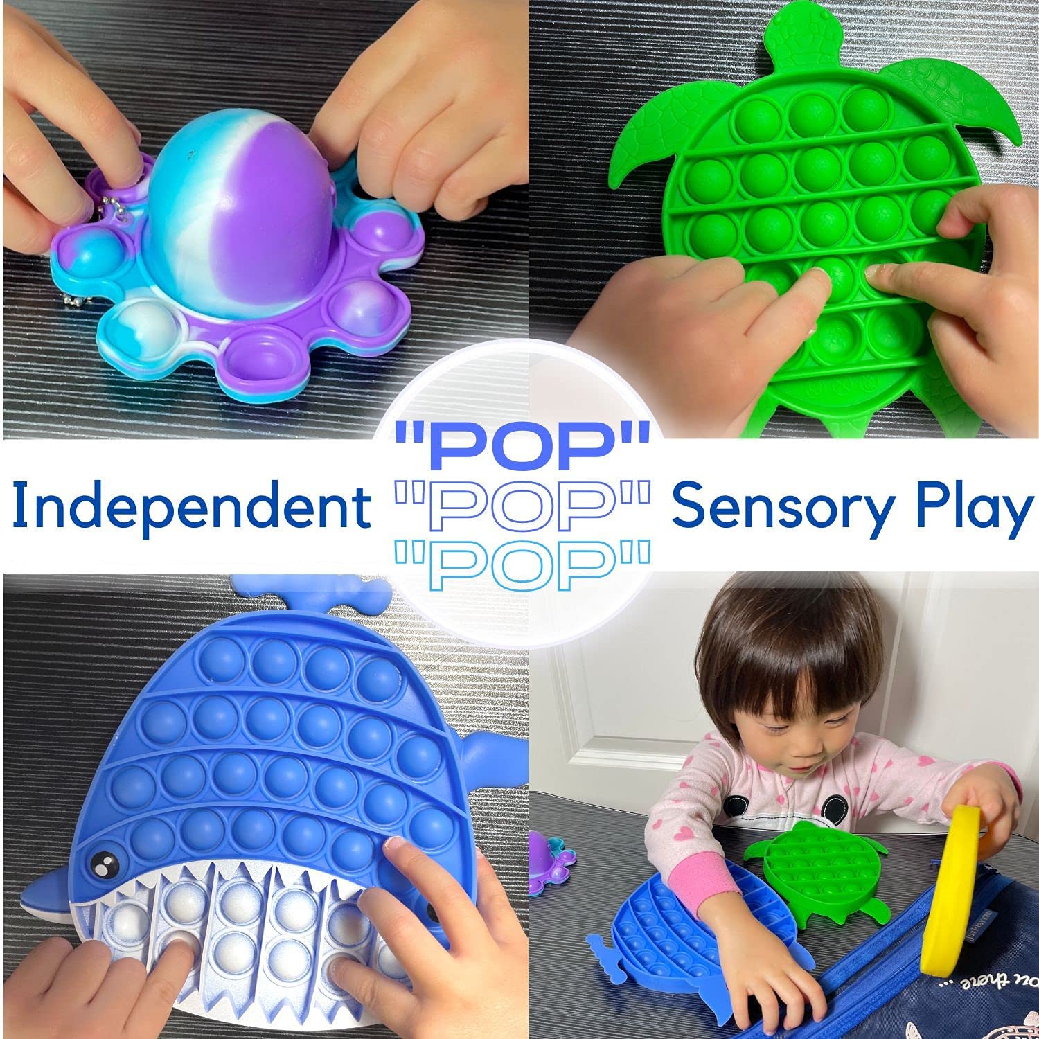 Push Pop Bubble Sensory Fidget Toy Pack - Stress Relief Flipping Turtle, Octopus & Whale Poppers - Autism & Special Needs Toys for Kids & Adults - Perfect for Anxiety Relief, Classroom Focus & Office Relaxation