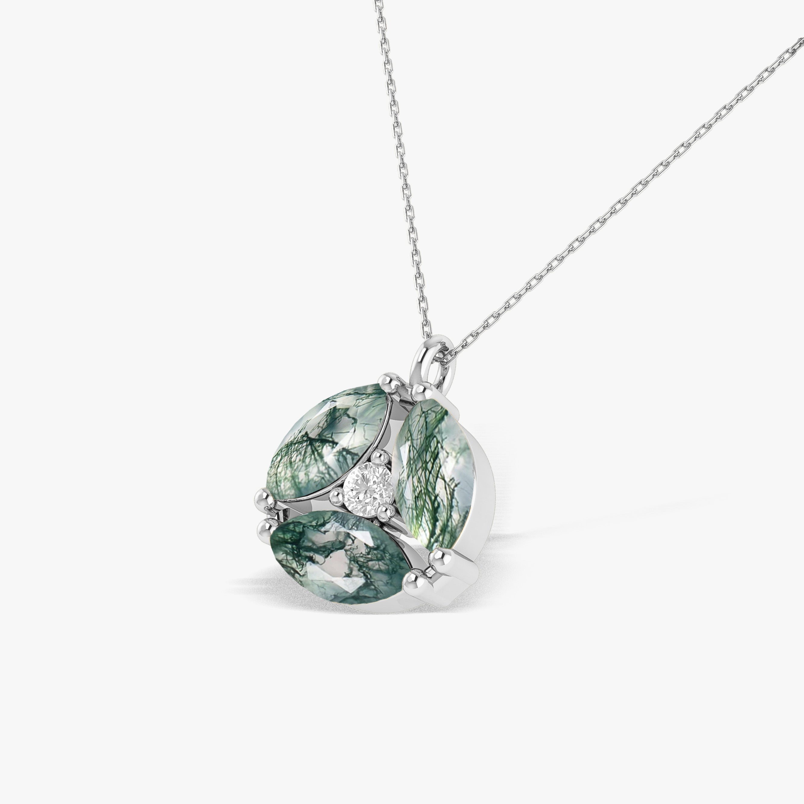 Genuine Moss Agate Three Stone Round Pendant Necklace - Elegant Natural Gemstone Jewelry for Women, Perfect for Everyday Wear, Special Occasions & Gifts