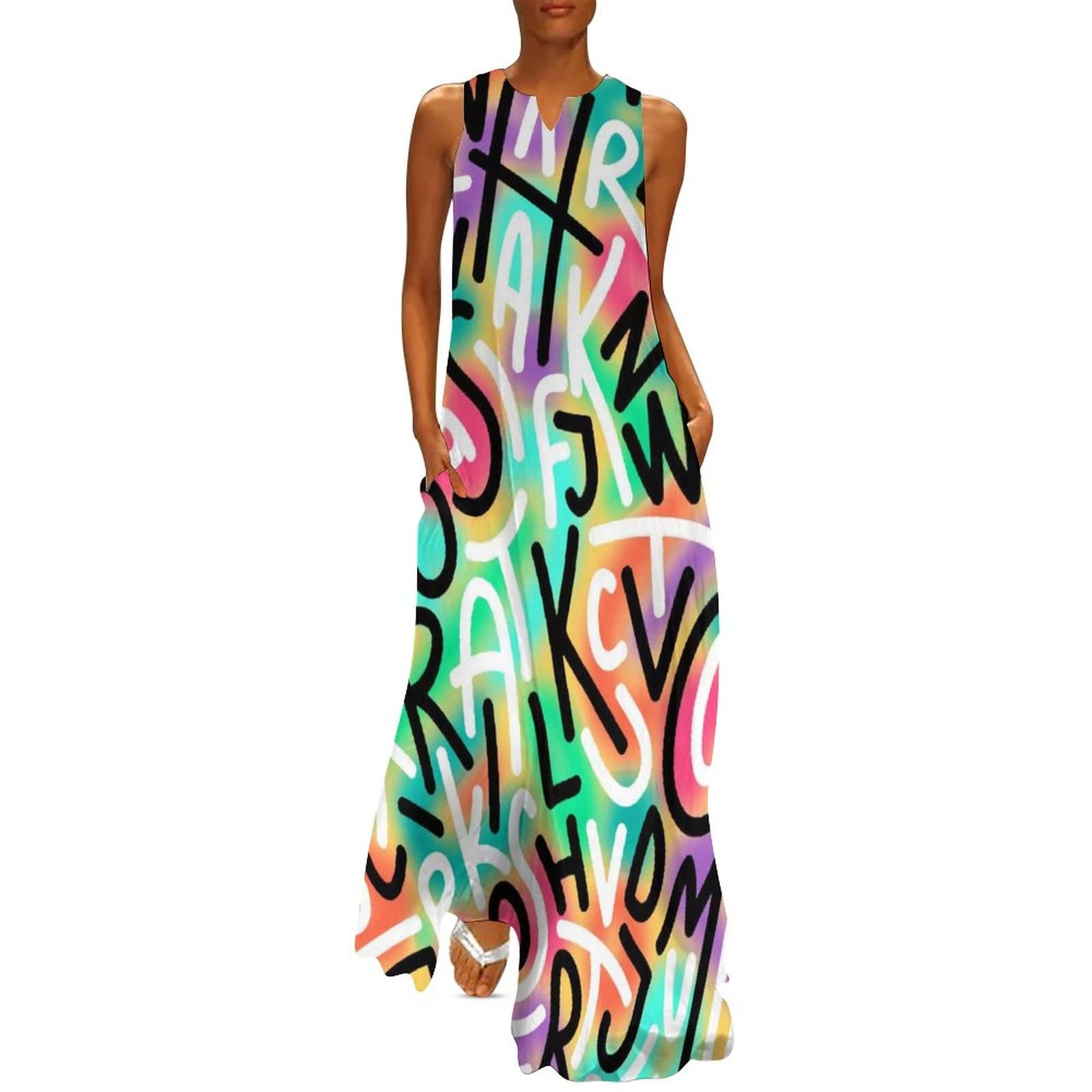 Vintage 80s 90s Summer Dresses for Women - Casual Sleeveless Maxi Dress for Wedding Guest, Beach Vacation & Outdoor Party