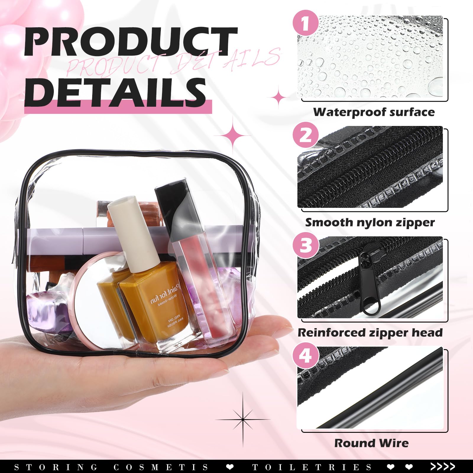 6 Pcs Clear PVC Travel Makeup Bags - Waterproof Toiletry Organizer for Vacation & Bathroom