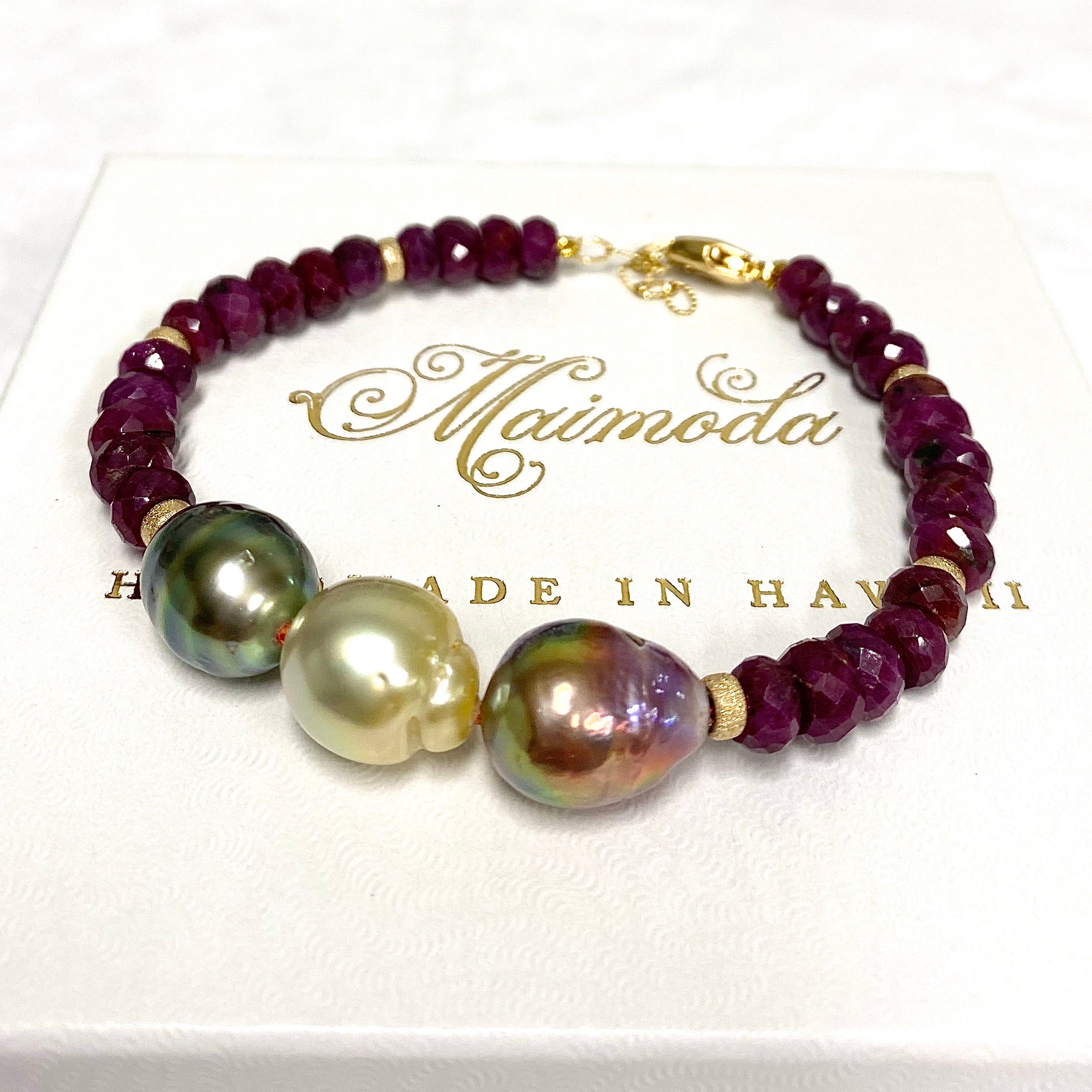 MAYRA Ruby & Triple Momi Bracelet (B517) - Elegant Handmade Jewelry for Women, Perfect for Parties, Weddings & Everyday Wear