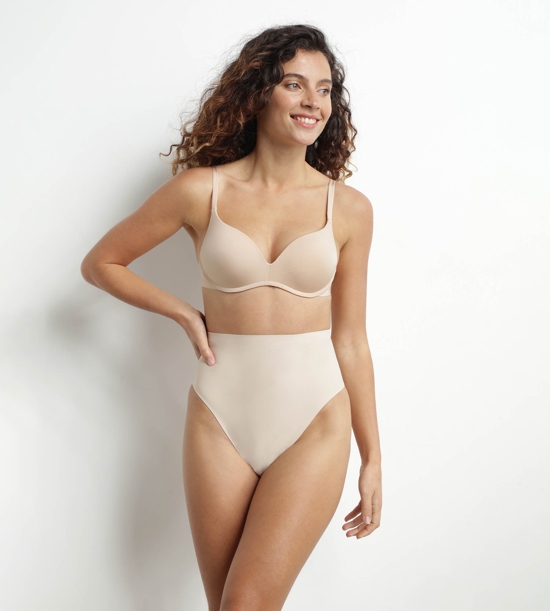 Sculpting High-Waisted Seamless String Effect Thong for Women - Nude Dim Silhouette Invisible Underwear | Perfect for Everyday Wear, Special Occasions & No Visible Panty Lines
