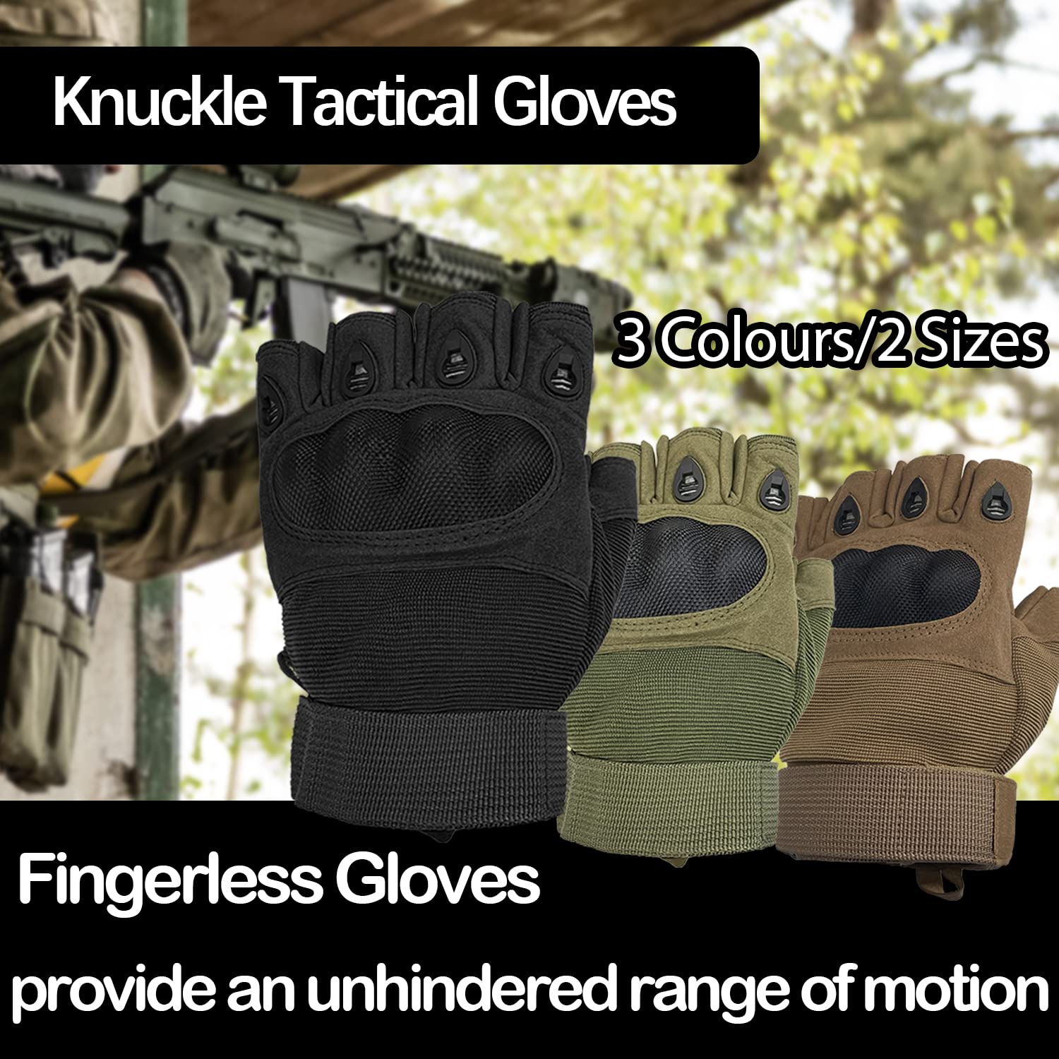 Tactical Fingerless Gloves with Touchscreen & Hard Knuckle - Half Finger Work Gloves for Outdoor Sports, Cycling, Motorcycle Riding & Utility Work - Breathable & Durable for Men & Women