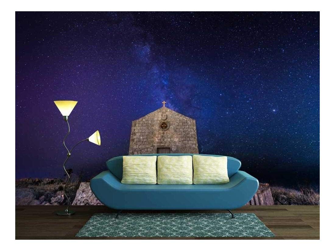 Wall26 - Stunning Milky Way Night Sky Over Church - Removable Self-Adhesive Wall Mural (100x144 inches) - Perfect for Living Room, Bedroom & Office Decor