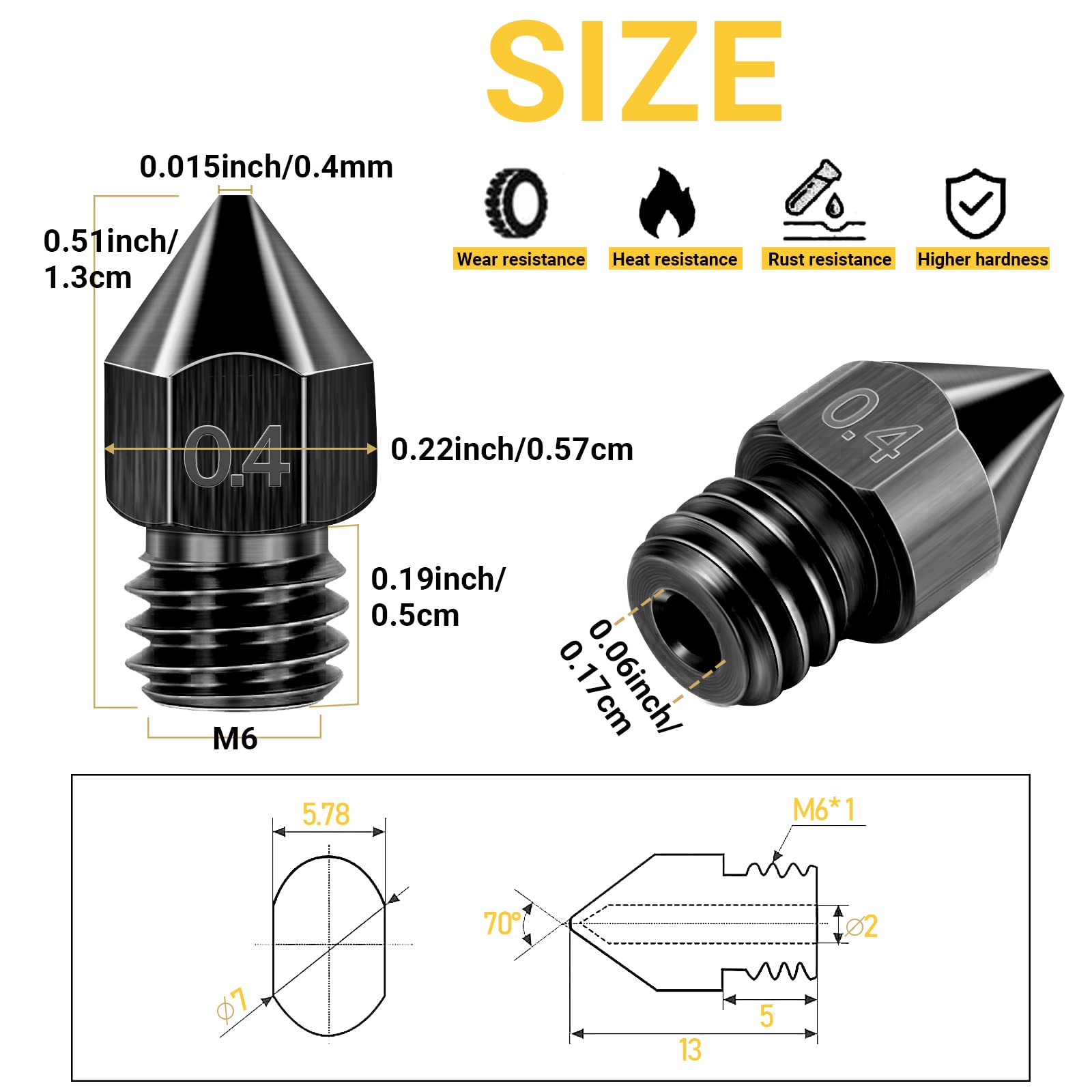 50 Pcs 3D Printer Nozzles Kit - Hardened Steel, Stainless Steel & Brass Extruder Nozzles for CR-10, Ender 3 | High Temperature Resistant, Wear Proof MK8 Nozzles with Cleaning Kit | Perfect for DIY 3D Printing, Prototyping & Model Making