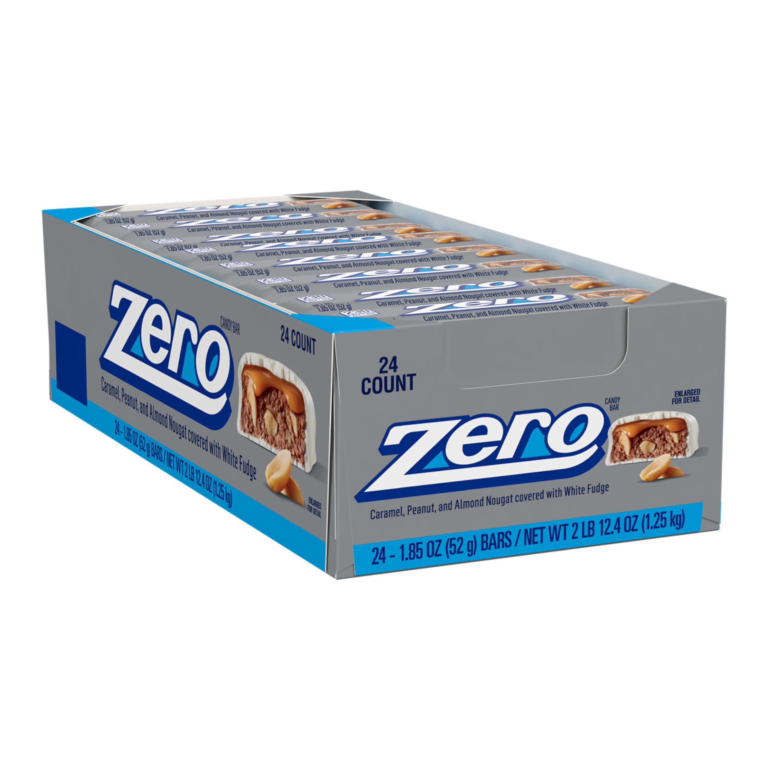 ZERO White Fudge Caramel Peanut Almond Nougat Candy Bars - 1.85oz (24 Count) - Perfect for Halloween Treats, Party Favors & Office Snacks