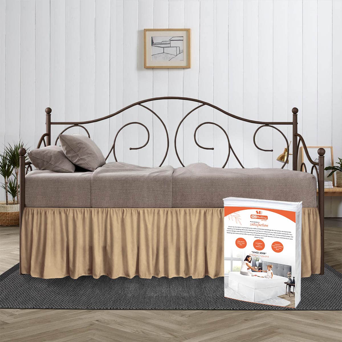 12 Inch Drop Taupe Twin Size Day Bed Skirt - Stylish Ruffled Split Corner Design, Wrinkle & Fade Resistant Microfiber - Perfect for Guest Rooms, Dorms & Cozy Bedroom Decor