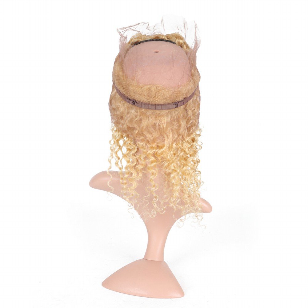 Brazilian Virgin Human Hair 360 Frontal & 3 Bundles - Blonde 613 Deep Wave Pre Plucked Hair Extensions (14/16/18+12 Inch) for Stunning Curly Hairstyles & Everyday Glam Looks