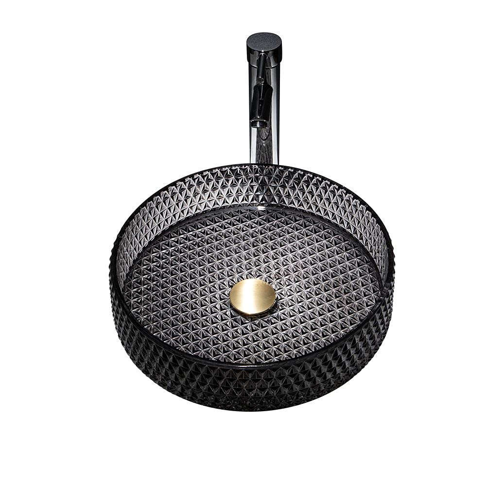 Lovedima Black Glass Vessel Sink - Modern Above Counter Bathroom Vanity Wash Basin for Contemporary Home Decor | Perfect for Master Bath, Powder Room, and Guest Bathroom Renovations