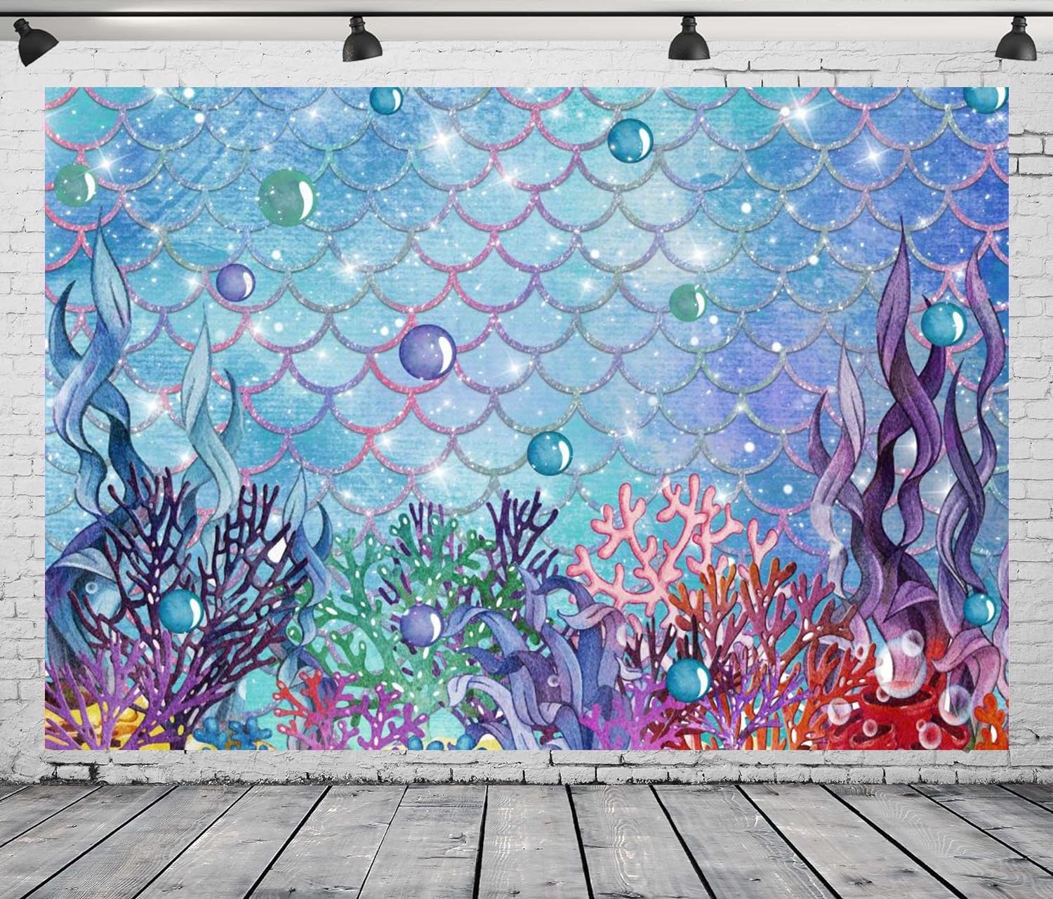 Under The Sea Mermaid Backdrop - 5x3ft Glitter Pearl Seabed Photography Background for Mermaid Birthday Party, Baby Shower & Underwater Theme Decor | Perfect for Birthday Photography, Baby Showers, Themed Parties & Event Decorations