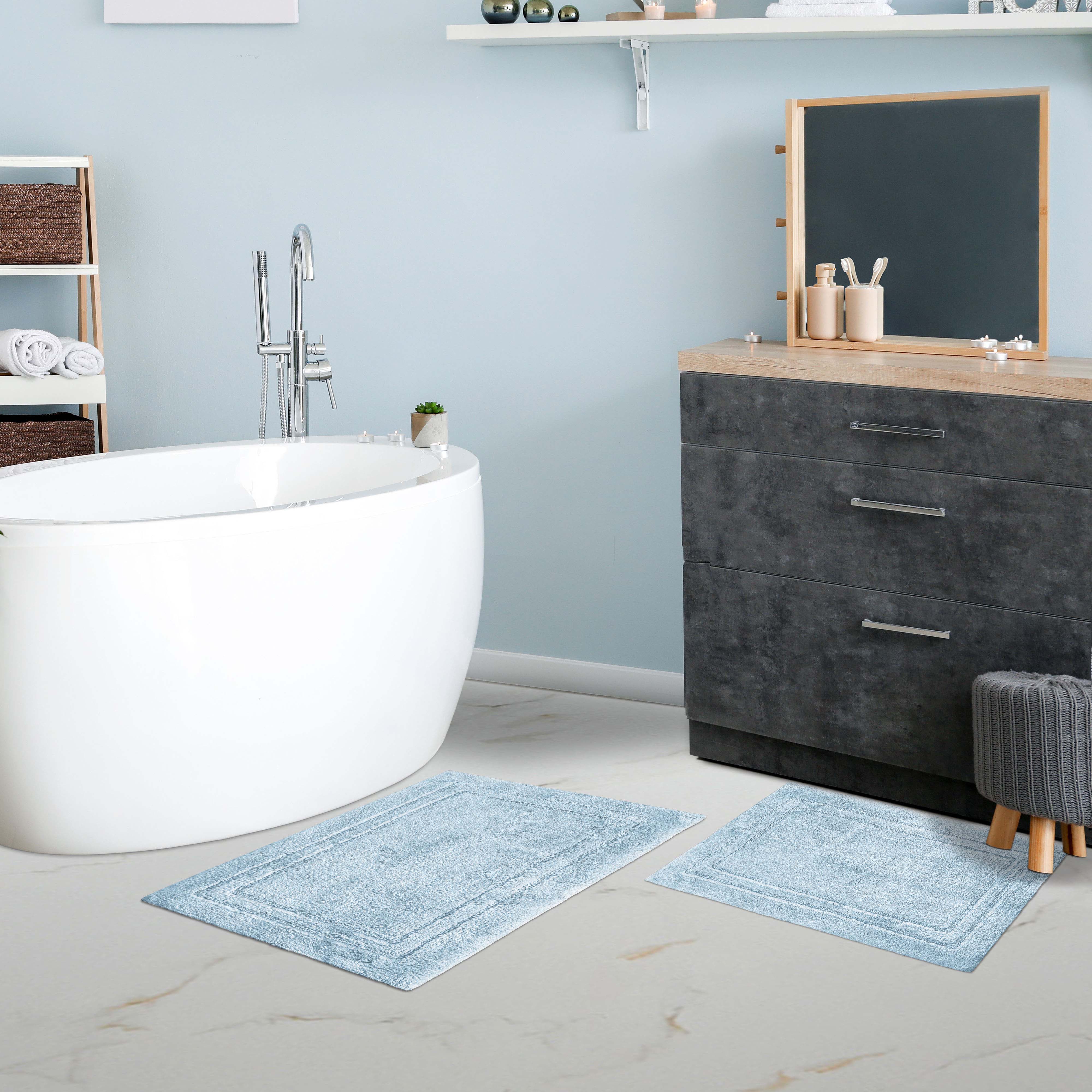 Premium Cotton Non-Slip 2-Piece Bath Rug Set - Soft Absorbent Bathroom Mat for Shower, Tub & Vanity Area - Machine Washable Bath Mats for Safety and Comfort