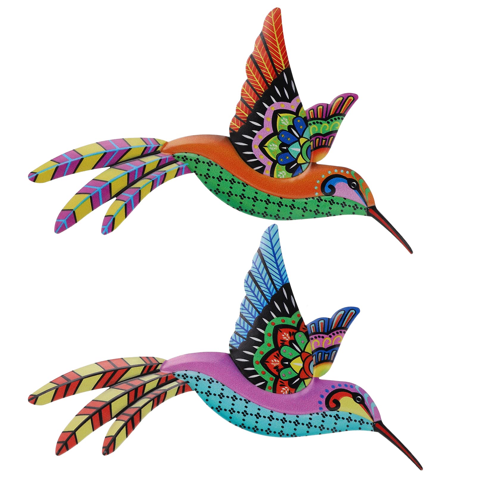 VOSAREA 2Pcs Metal Hummingbird Wall Art - 3D Outdoor Wall Sculpture Hanging Decor for Living Room, Patio, Balcony, Fence | Rustic Home & Garden Decor | Perfect for Western, Boho & Farmhouse Style Interiors