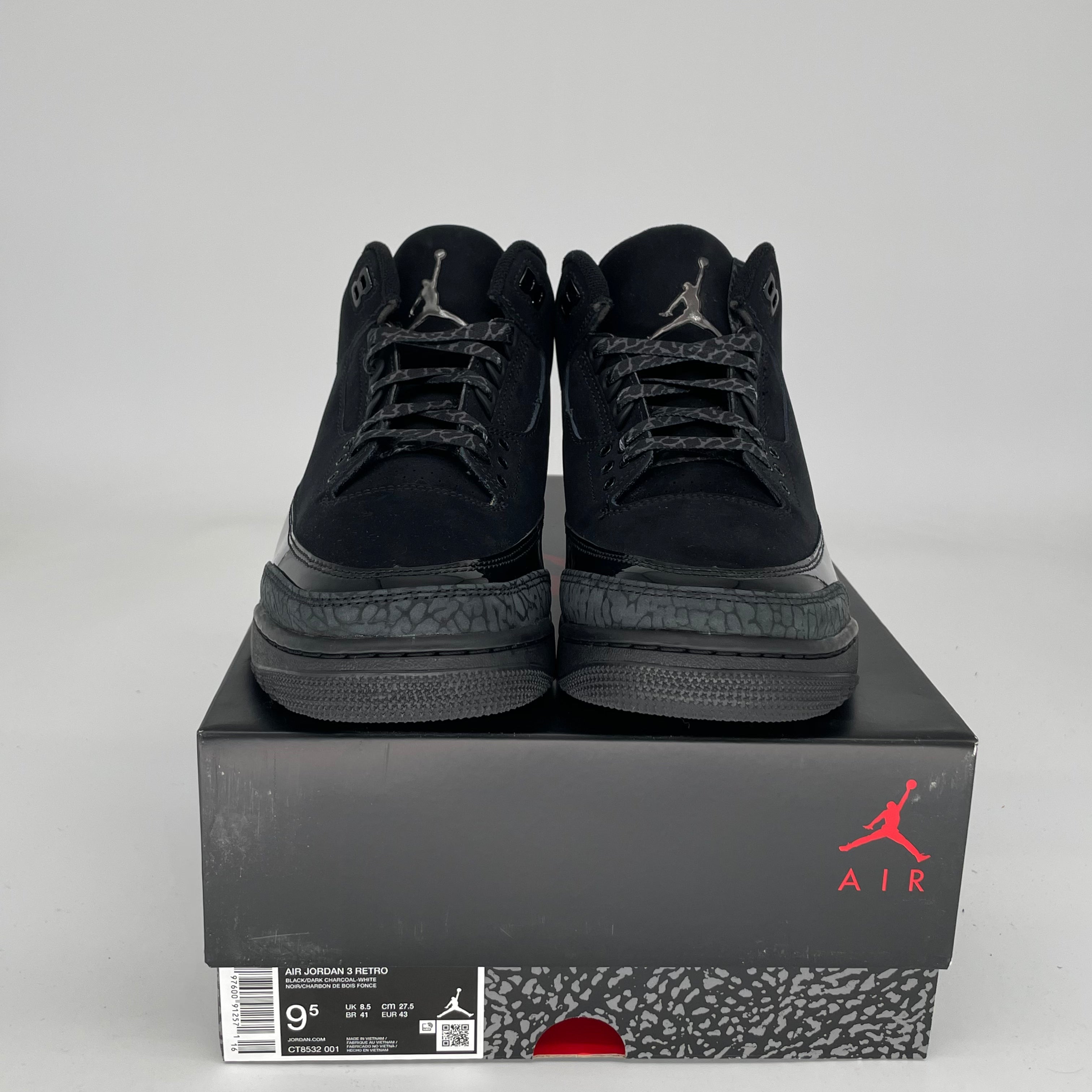 AIR JORDAN 3 BLACK CAT Men's Basketball Shoes Size 9.5 - Style CT8532 001 | Retro Sneakers for Streetwear & Basketball Games