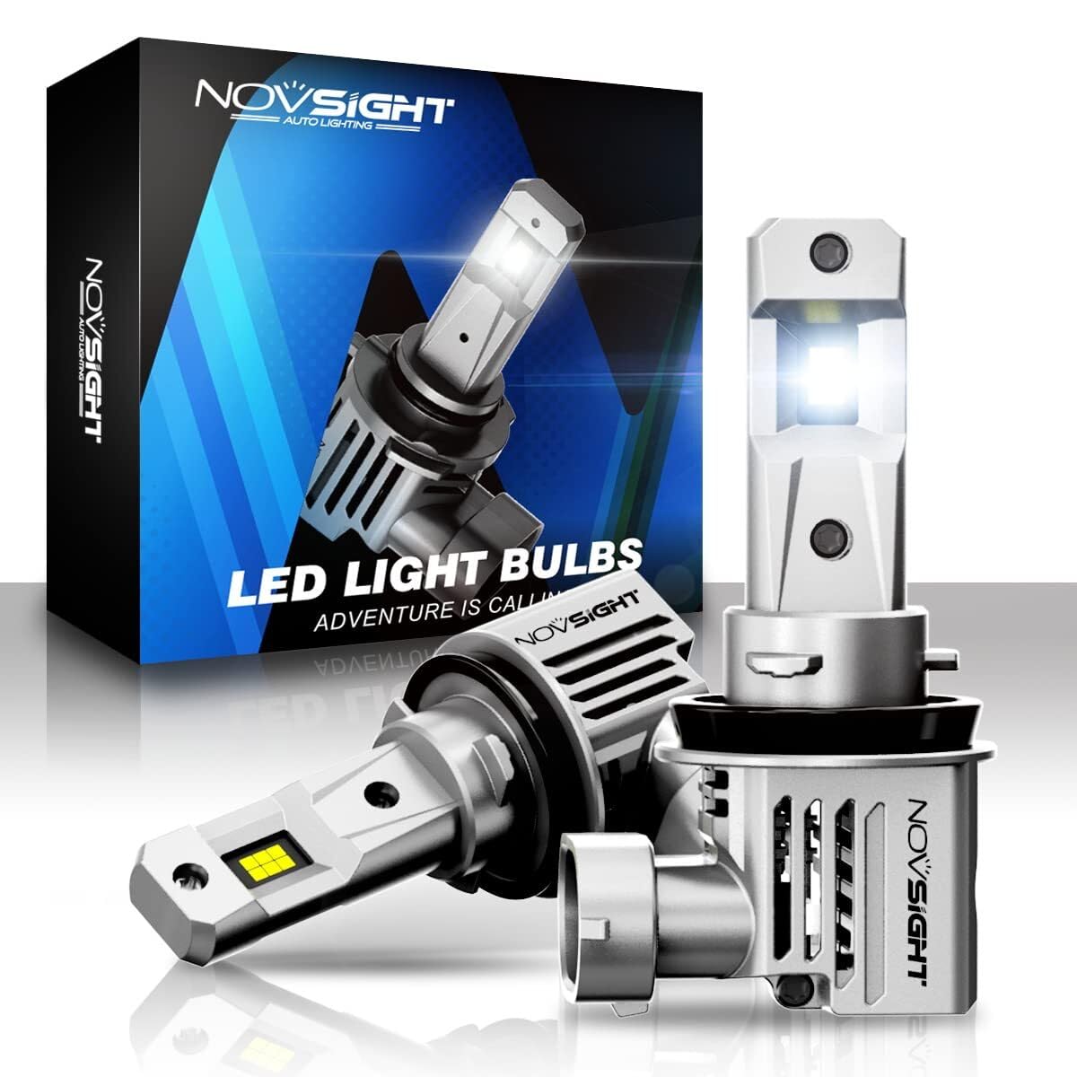 NOVSIGHT H11 LED Fog Light Bulbs - 500% Brighter 6500K Cool White, 1:1 Design with Cooling Fan, Plug & Play, IP68 Waterproof - H11/H9/H8 Compatible (Pack of 2) - Perfect for Off-Roading, Night Driving & Bad Weather Conditions