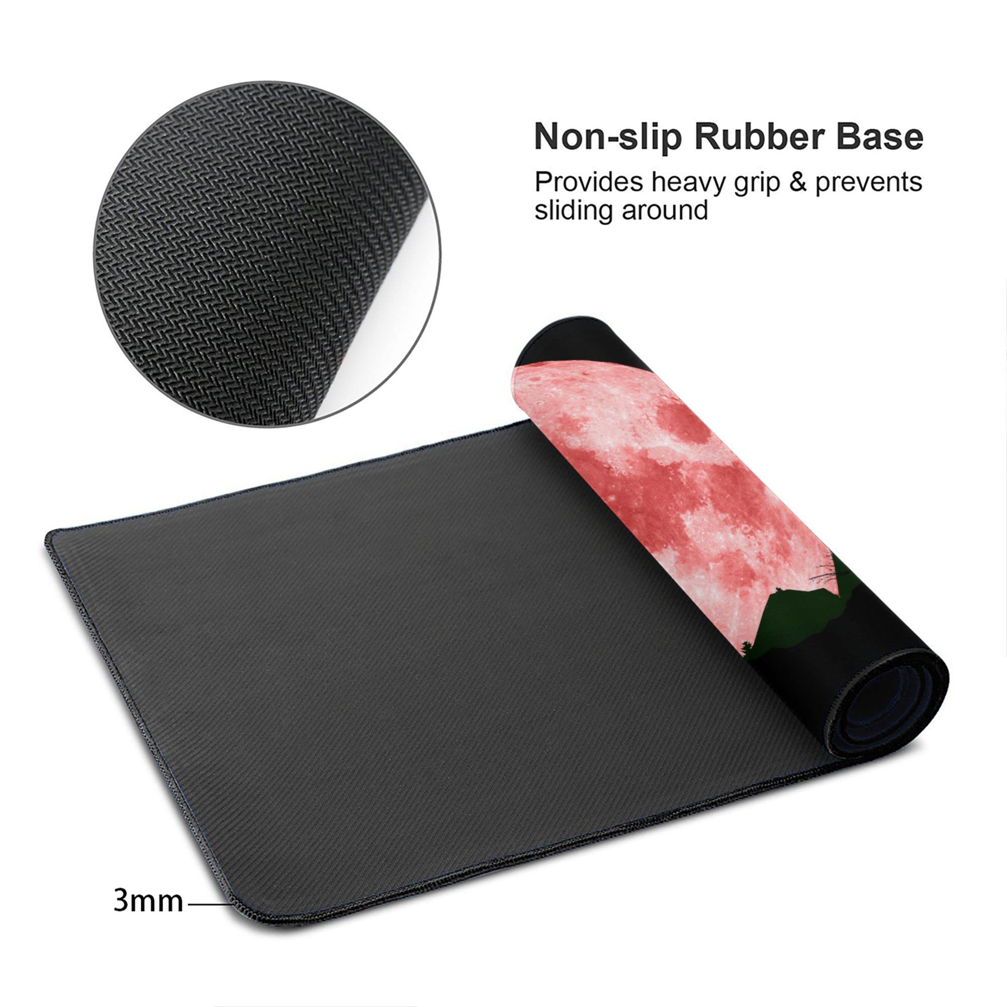 Premium Extended Gaming Mouse Pad - Wolf & Red Moon Design, Non-Slip Rubber Base with Stitched Edges (31.5