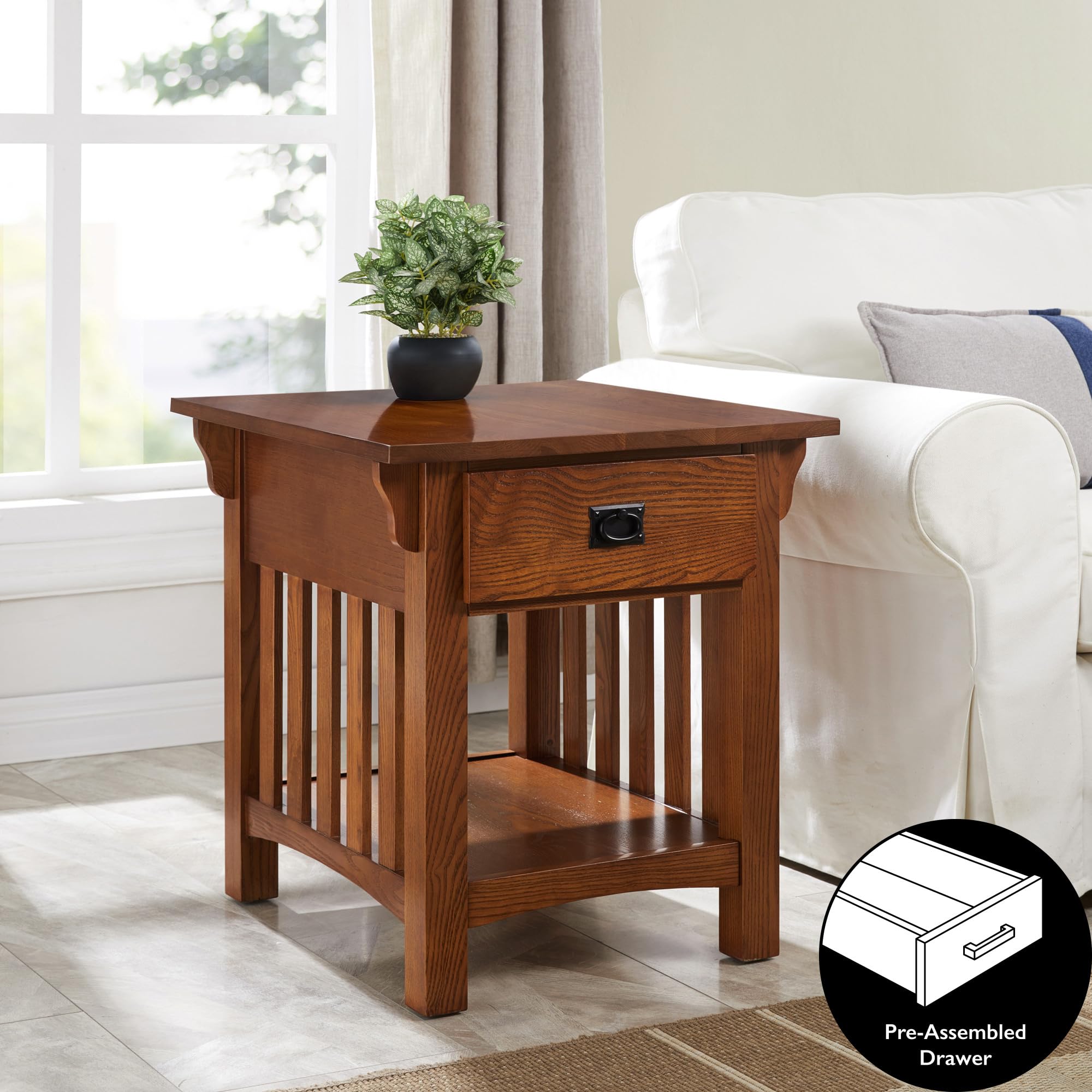 Leick Home 8222-SC Mission Style Solid Wood End Table with Locking Secret Compartment - Medium Oak Finish - Living Room Side Table for Home Decor & Storage Solutions
